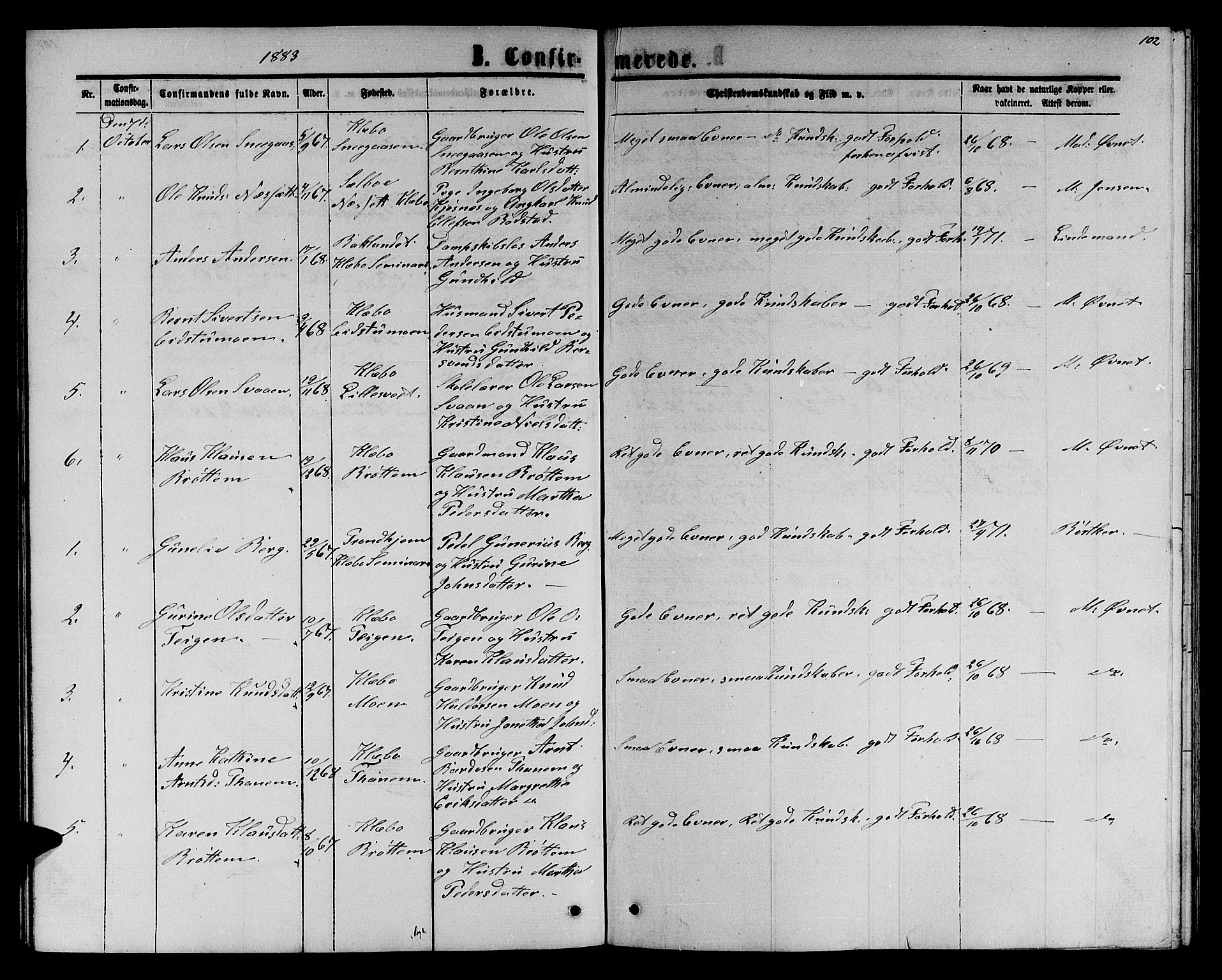 Ministerialprotokoller, klokkerbøker og fødselsregistre - Sør-Trøndelag, SAT/A-1456/618/L0451: Parish register (copy) no. 618C02, 1865-1883, p. 102