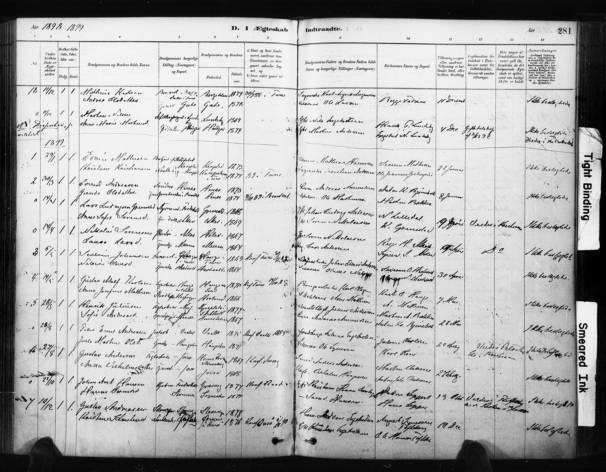 Råde prestekontor kirkebøker, AV/SAO-A-2009/F/Fa/L0007: Parish register (official) no. 7, 1878-1902, p. 281