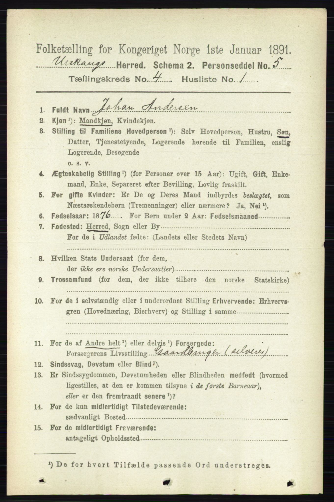 RA, 1891 census for 0224 Aurskog, 1891, p. 1491