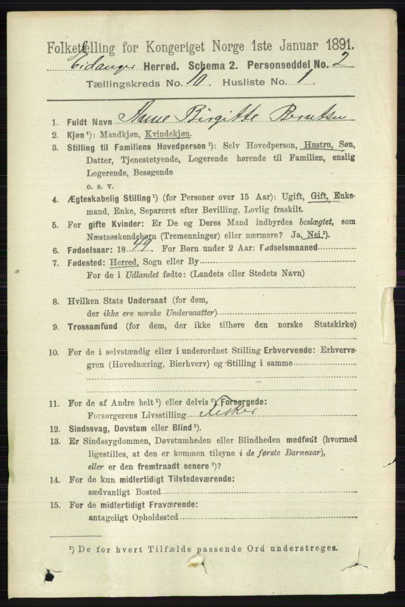 RA, 1891 census for 0813 Eidanger, 1891, p. 3936