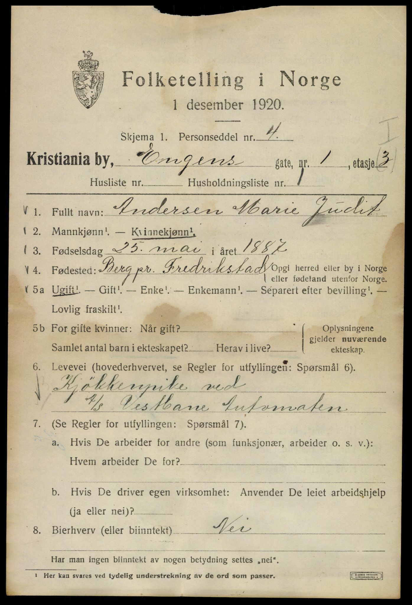 SAO, 1920 census for Kristiania, 1920, p. 218355