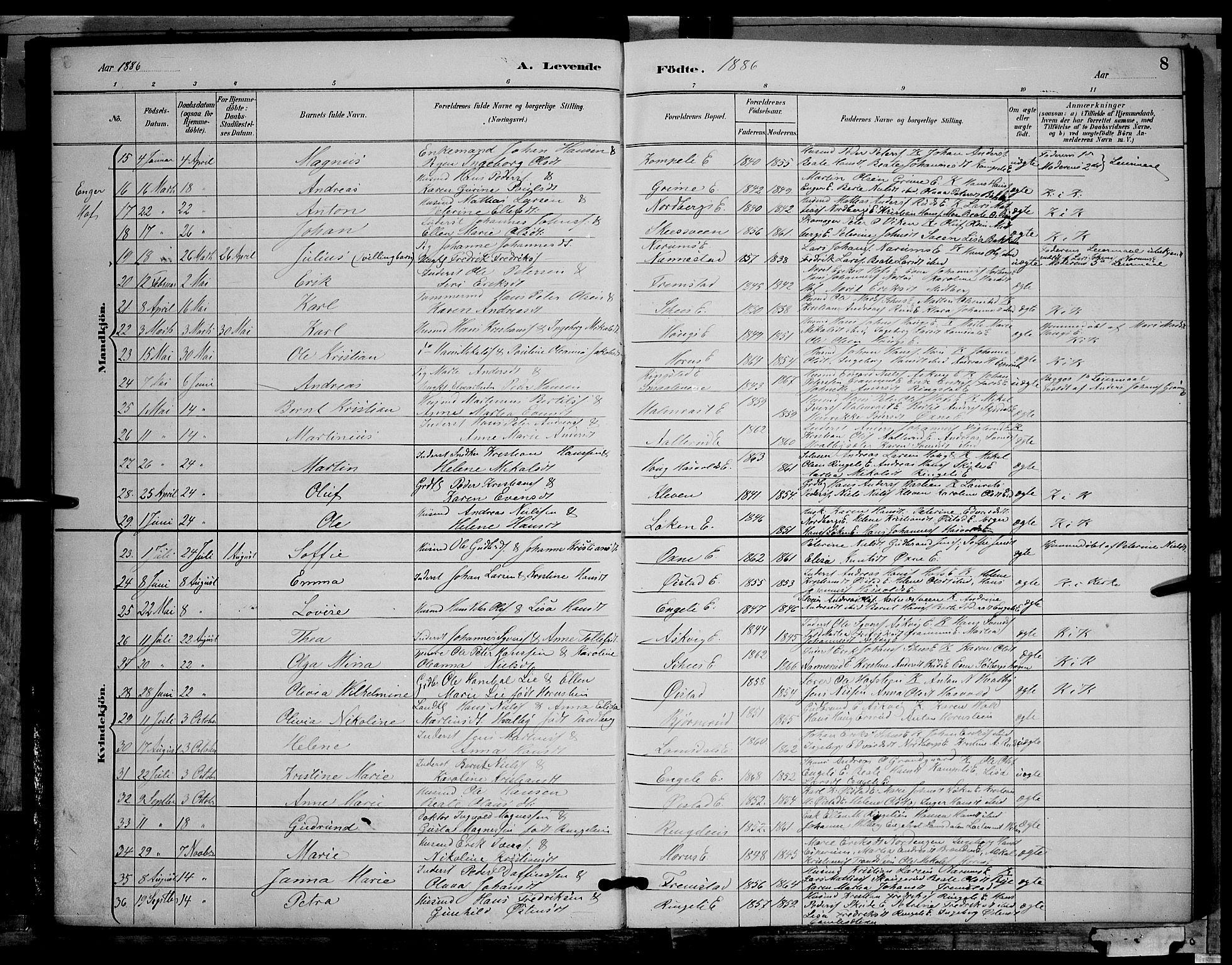 Søndre Land prestekontor, SAH/PREST-122/L/L0002: Parish register (copy) no. 2, 1884-1900, p. 8
