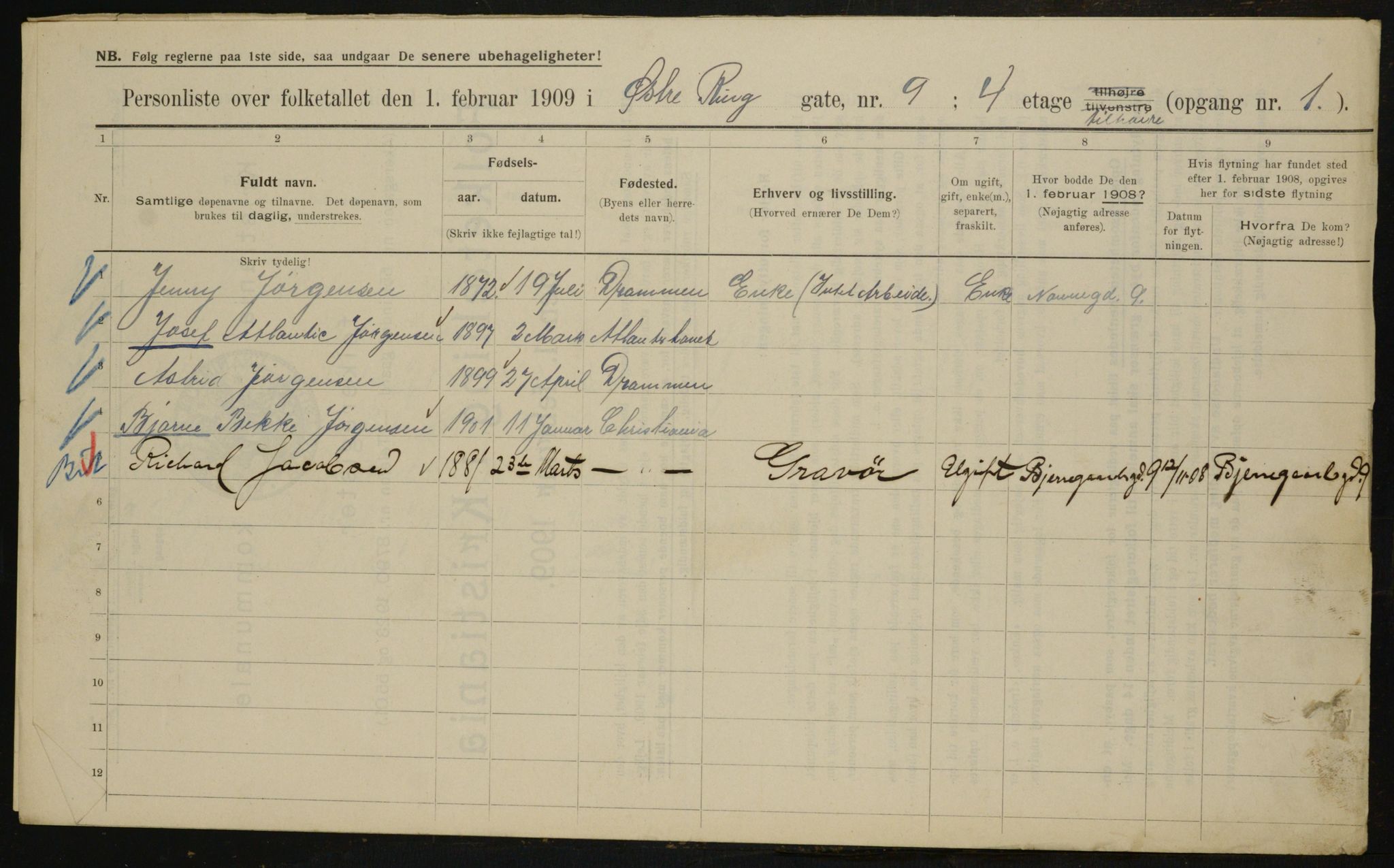 OBA, Municipal Census 1909 for Kristiania, 1909, p. 41479