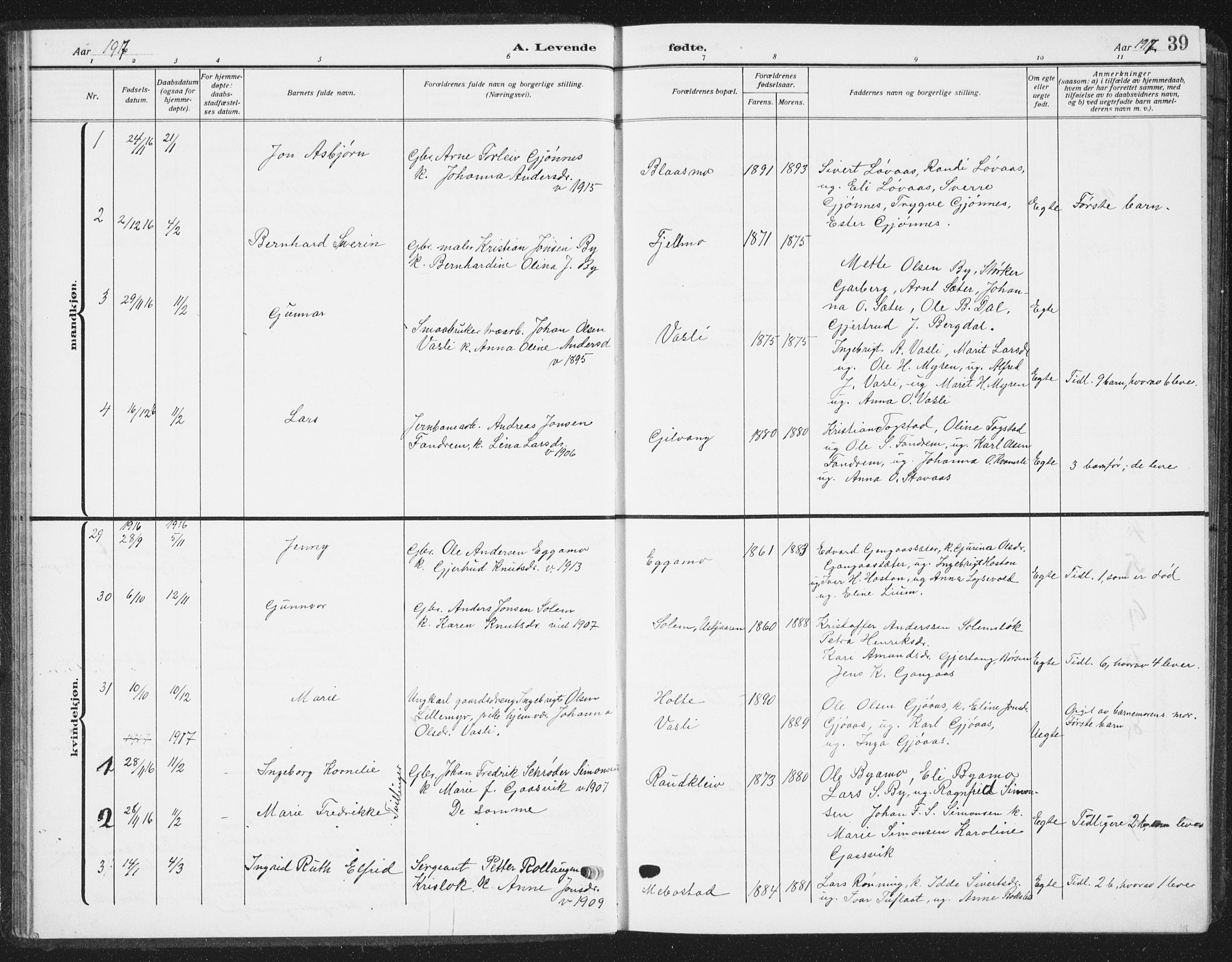 Ministerialprotokoller, klokkerbøker og fødselsregistre - Sør-Trøndelag, SAT/A-1456/668/L0820: Parish register (copy) no. 668C09, 1912-1936, p. 39