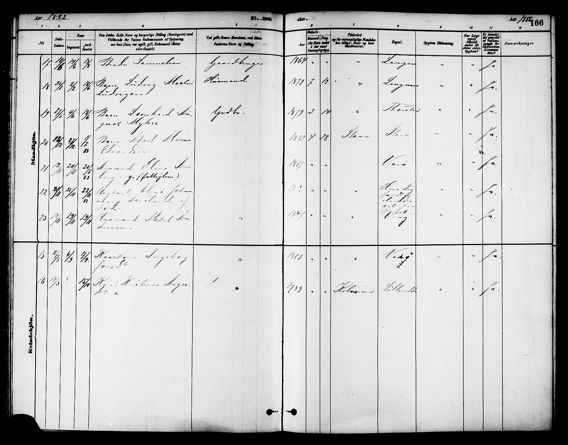 Ministerialprotokoller, klokkerbøker og fødselsregistre - Nord-Trøndelag, AV/SAT-A-1458/784/L0672: Parish register (official) no. 784A07, 1880-1887, p. 166