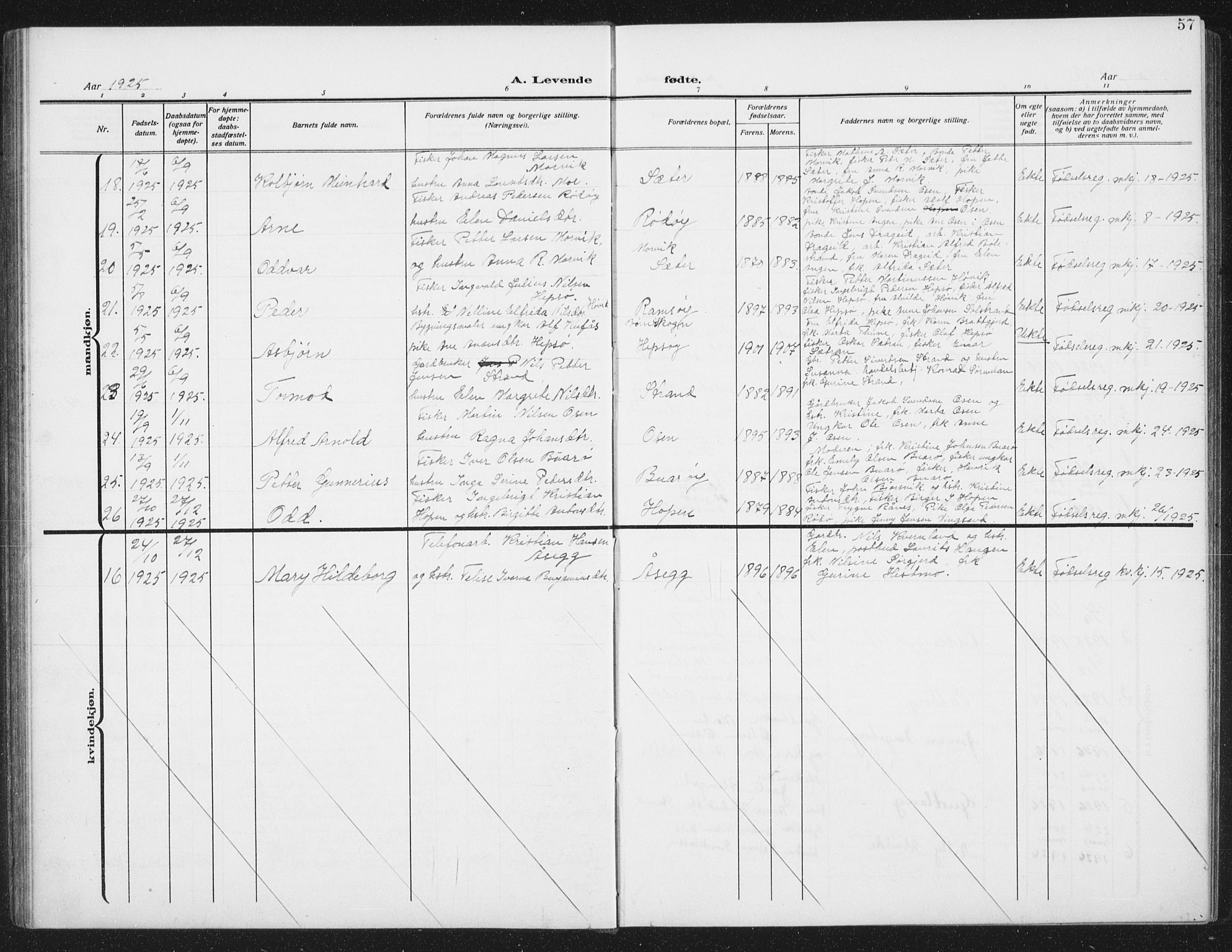 Ministerialprotokoller, klokkerbøker og fødselsregistre - Sør-Trøndelag, SAT/A-1456/658/L0727: Parish register (copy) no. 658C03, 1909-1935, p. 57