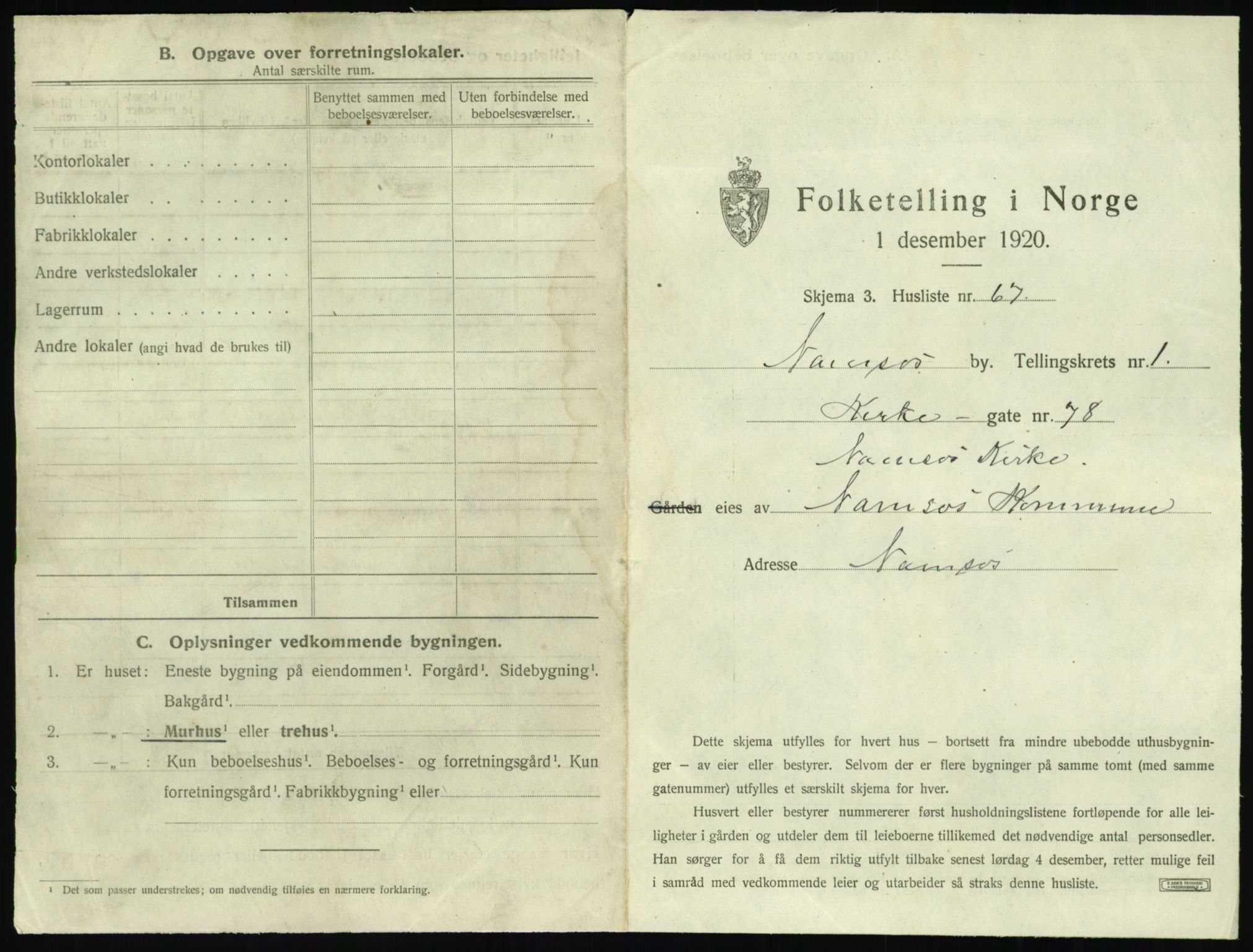 SAT, 1920 census for Namsos, 1920, p. 161