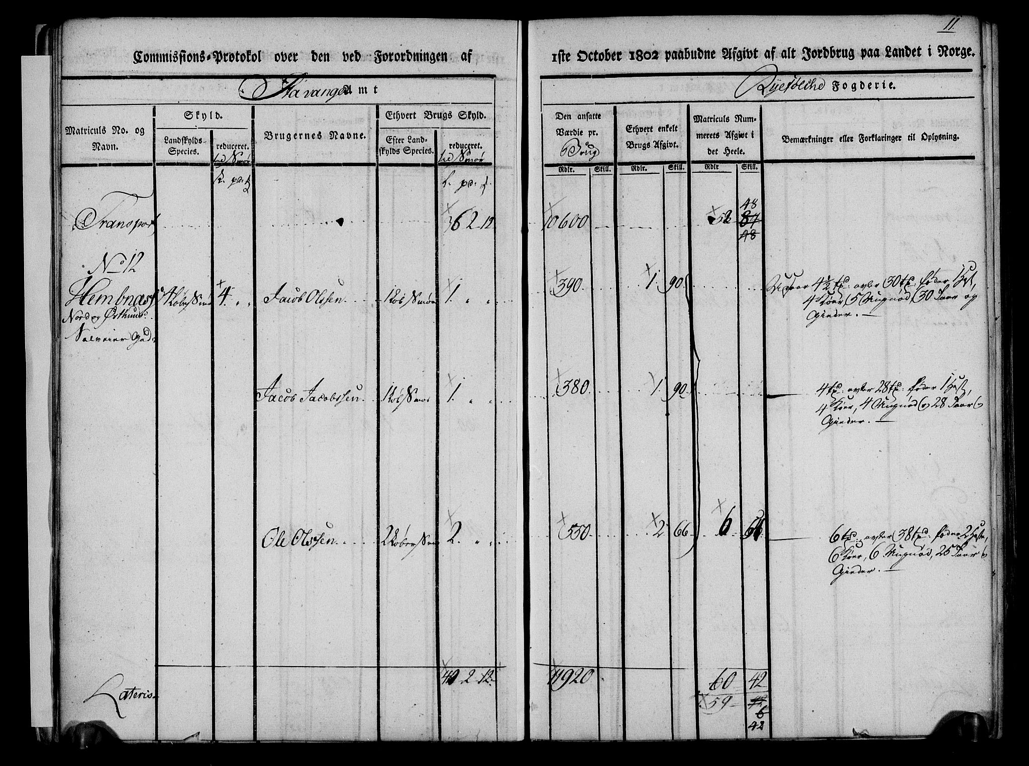 Rentekammeret inntil 1814, Realistisk ordnet avdeling, AV/RA-EA-4070/N/Ne/Nea/L0101: Ryfylke fogderi. Kommisjonsprotokoll for Jelsa, Hjelmeland og Årdal skipreider, 1803, p. 12