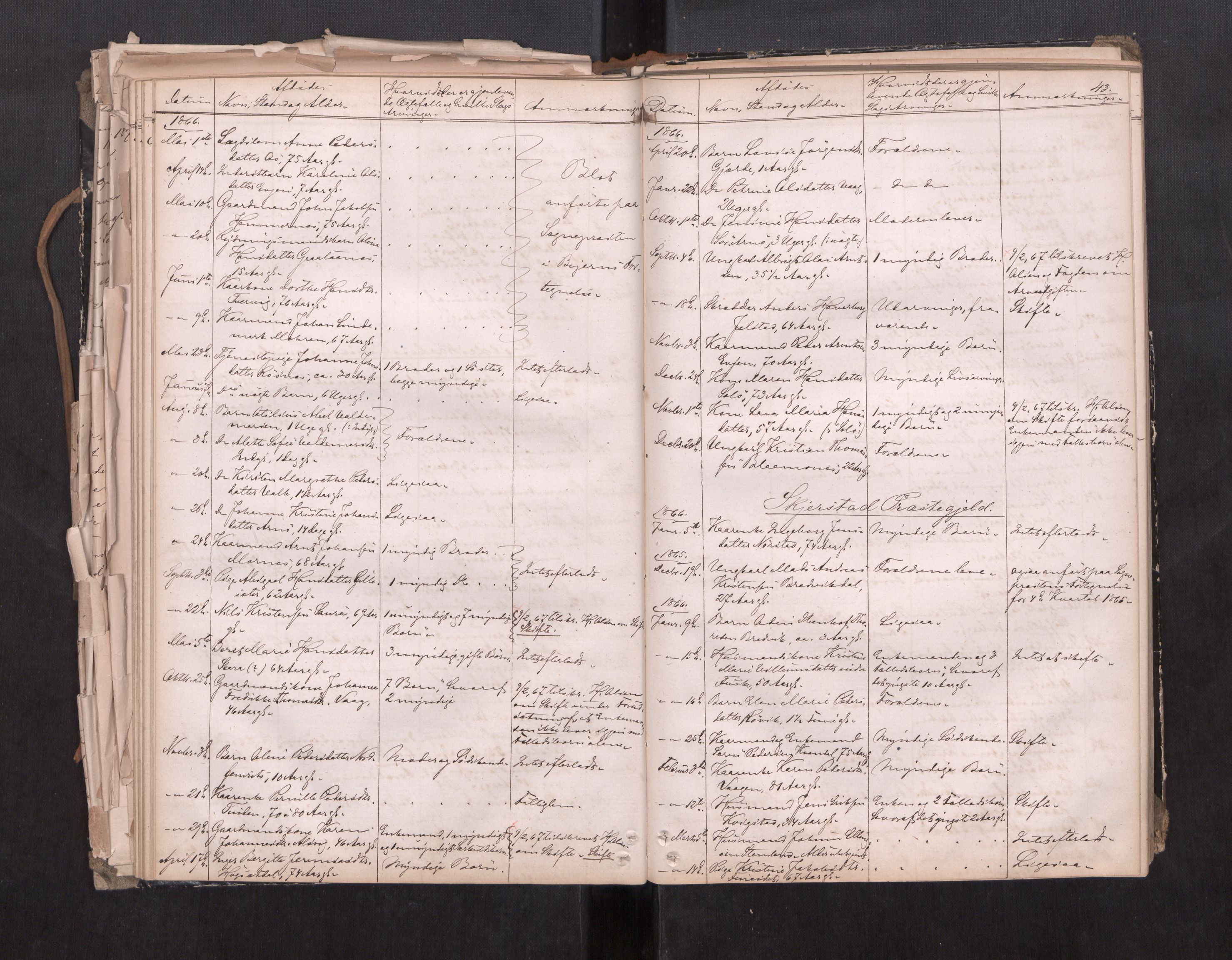 Salten sorenskriveri, AV/SAT-A-4578/1/3/3L/L0001: Dødsfallprotokoll, 1863-1876, p. 43