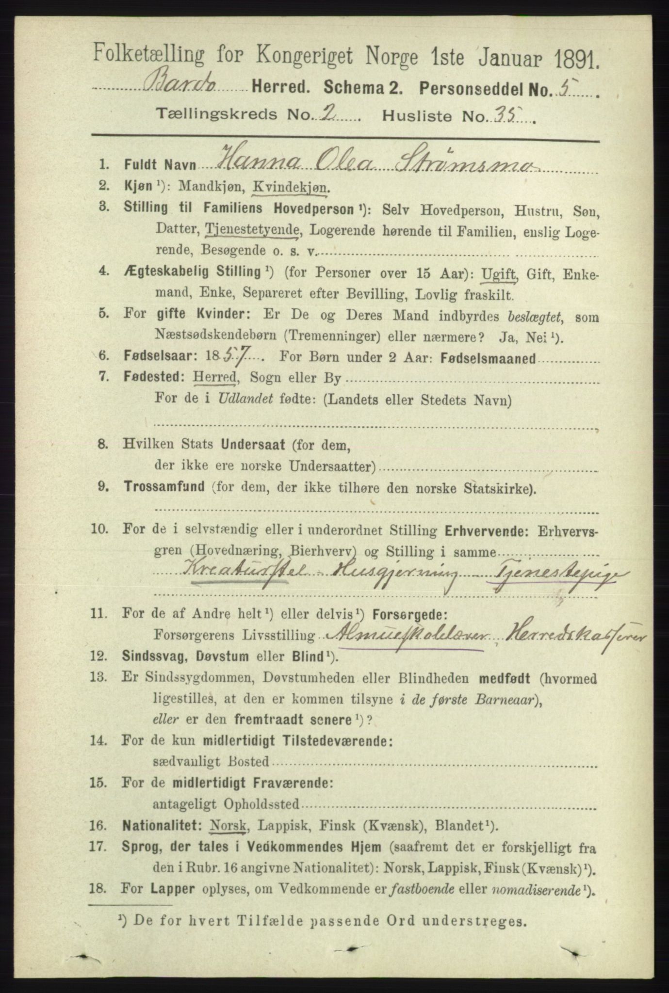 RA, 1891 census for 1922 Bardu, 1891, p. 739