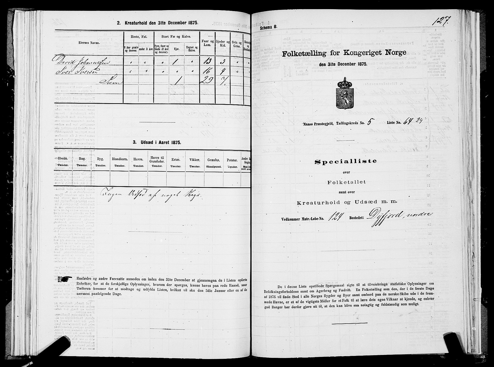 SATØ, 1875 census for 2018P Måsøy, 1875, p. 1127