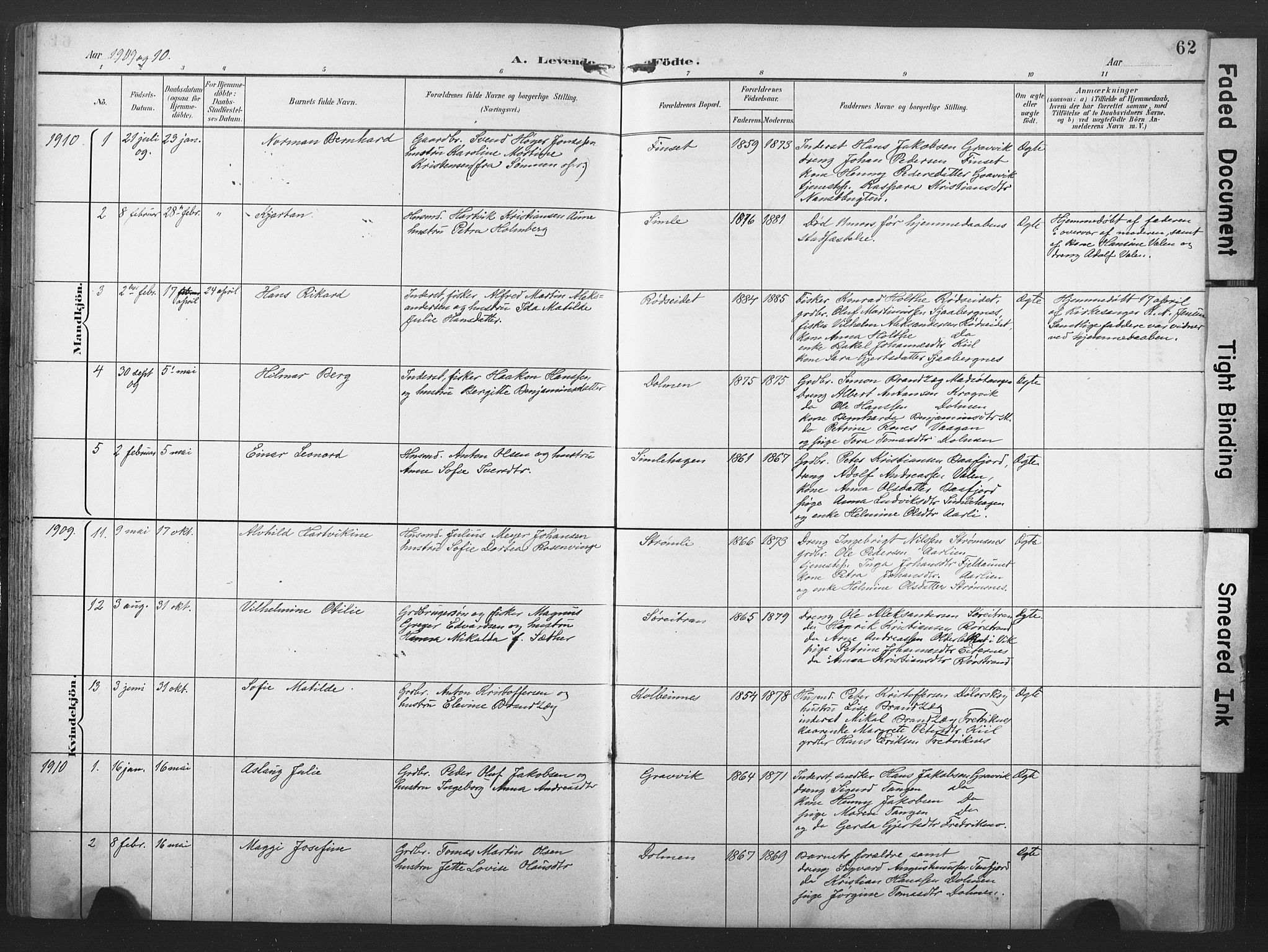 Ministerialprotokoller, klokkerbøker og fødselsregistre - Nord-Trøndelag, AV/SAT-A-1458/789/L0706: Parish register (copy) no. 789C01, 1888-1931, p. 62