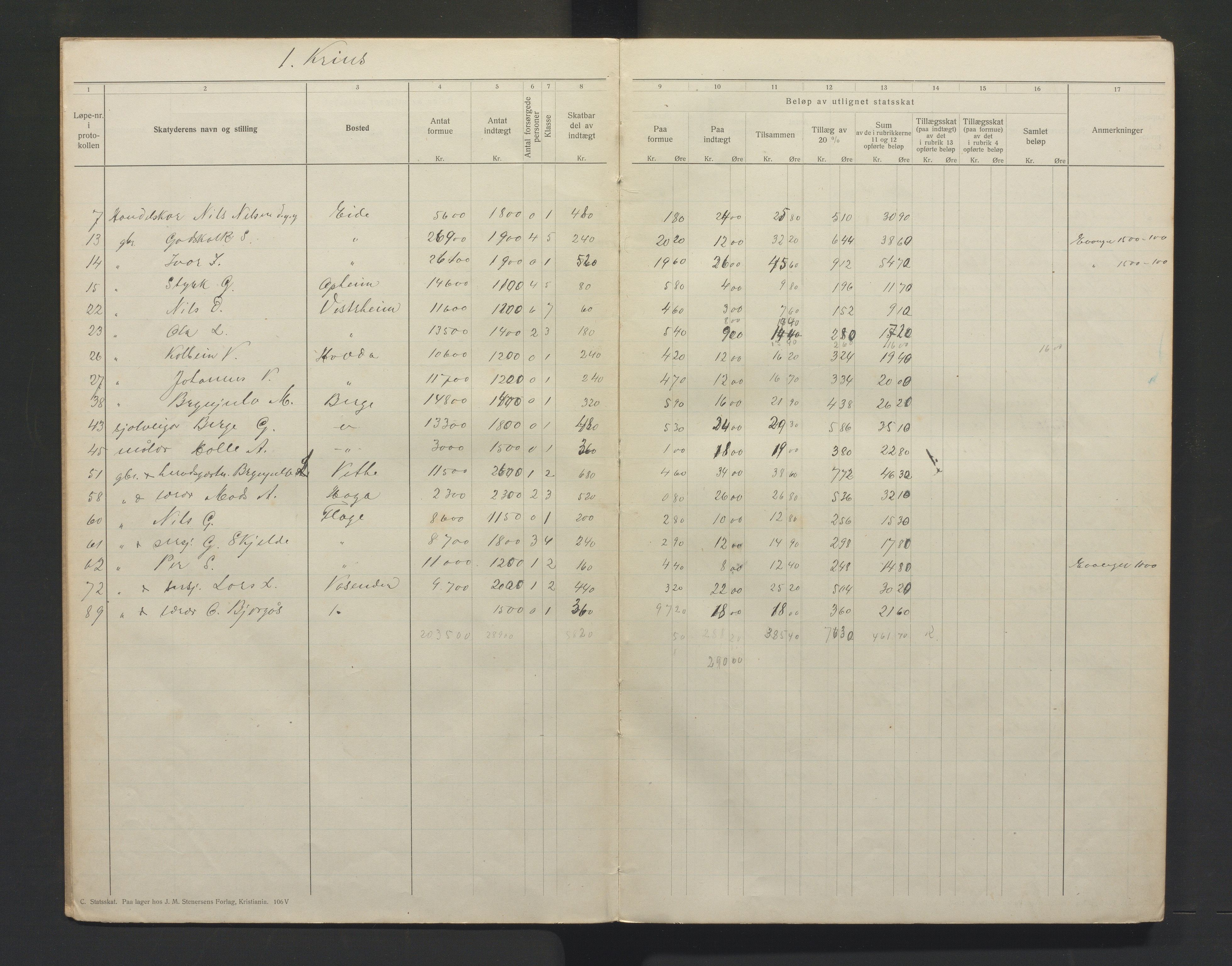 Voss kommune. Likningsnemnda, IKAH/1235-142/F/Fb/L0001: Statsskattprotokoll, 1916-1917