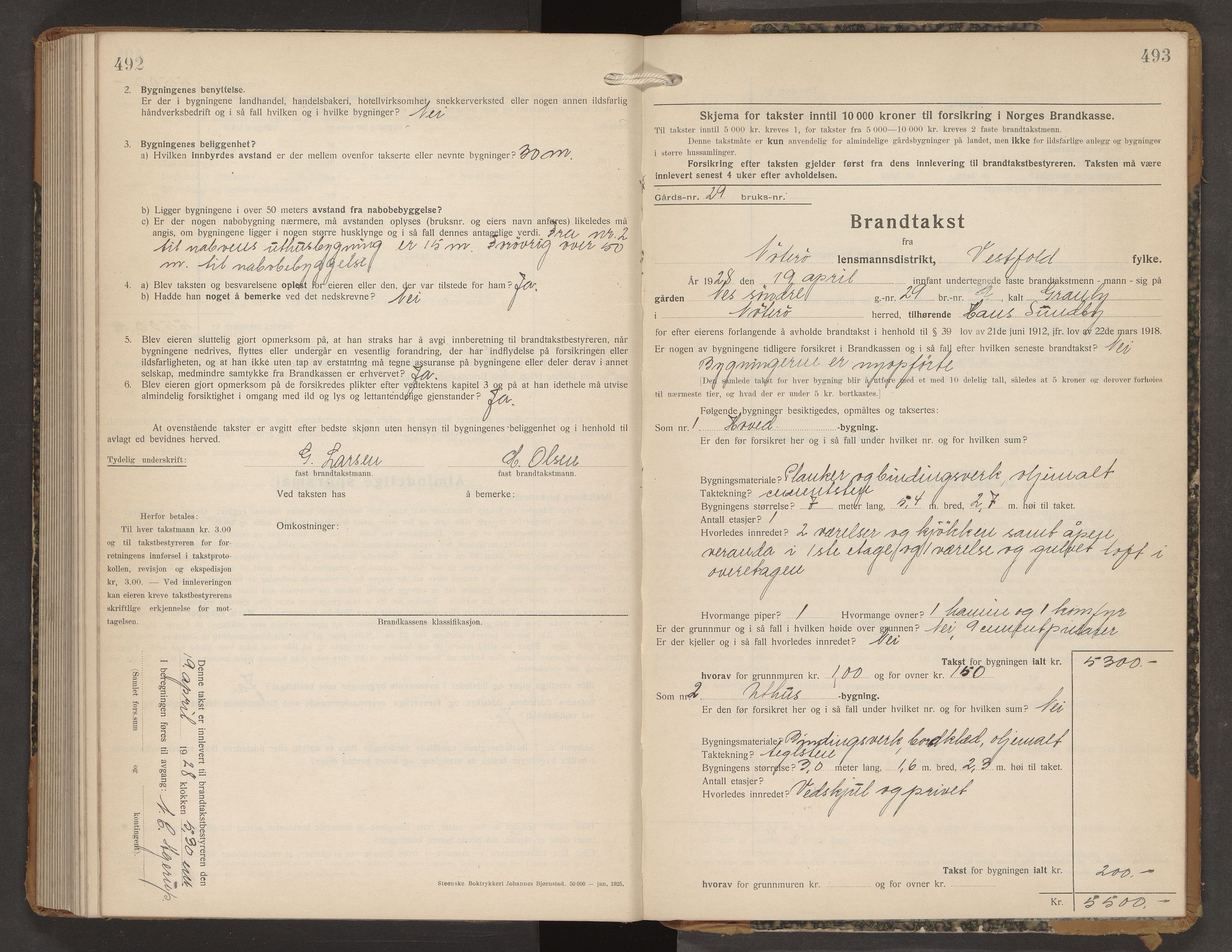 Nøtterøy lensmannskontor, AV/SAKO-A-540/Y/Yg/Ygb/L0007: Skjematakstprotokoll, 1927-1928, p. 492-493