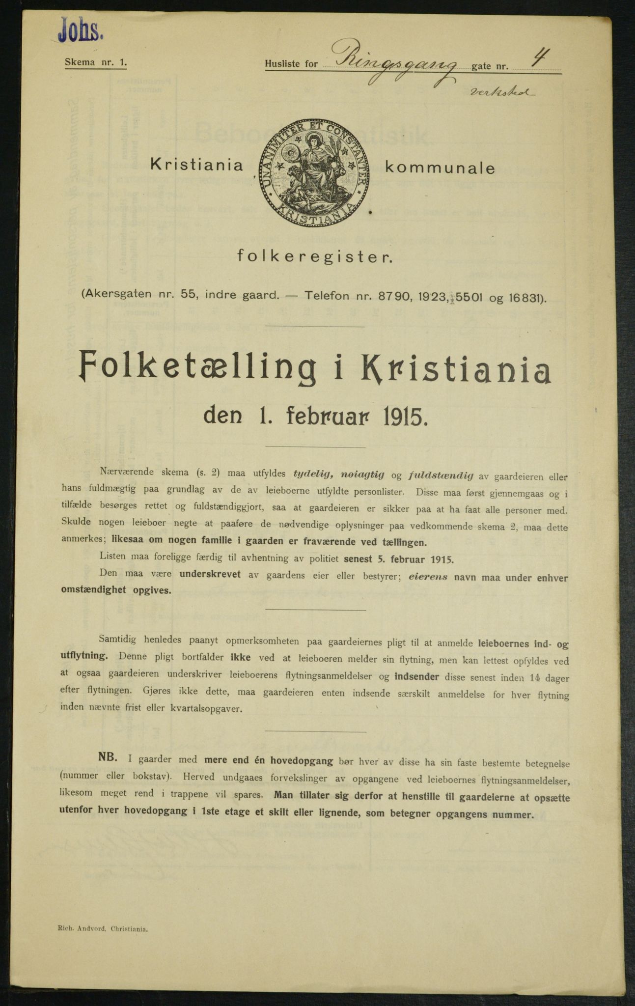 OBA, Municipal Census 1915 for Kristiania, 1915, p. 82906