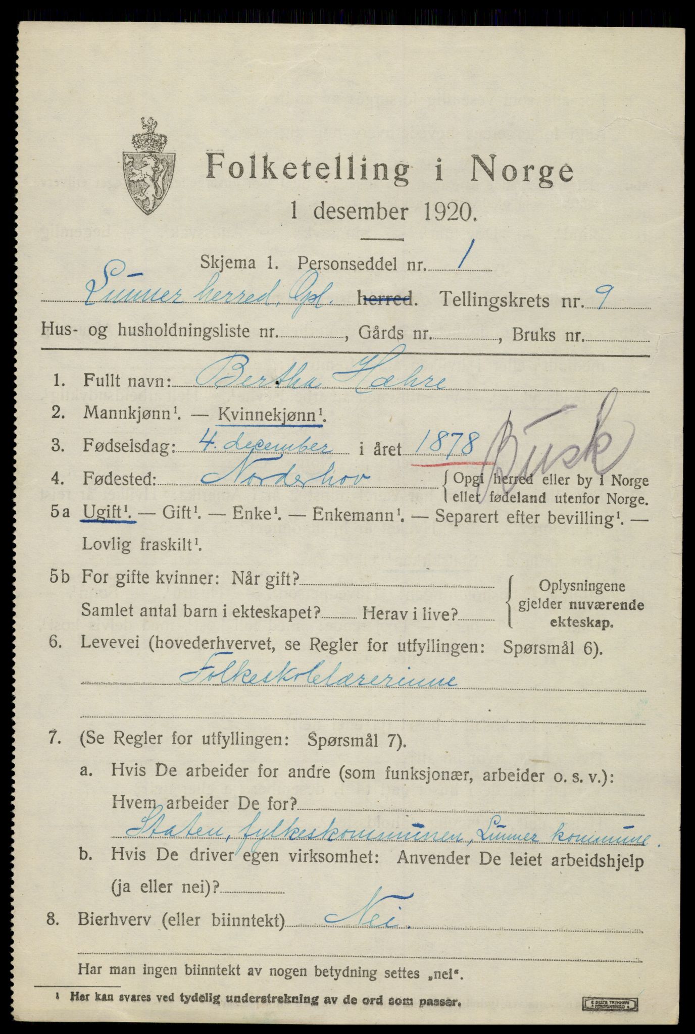 SAH, 1920 census for Lunner, 1920, p. 10481