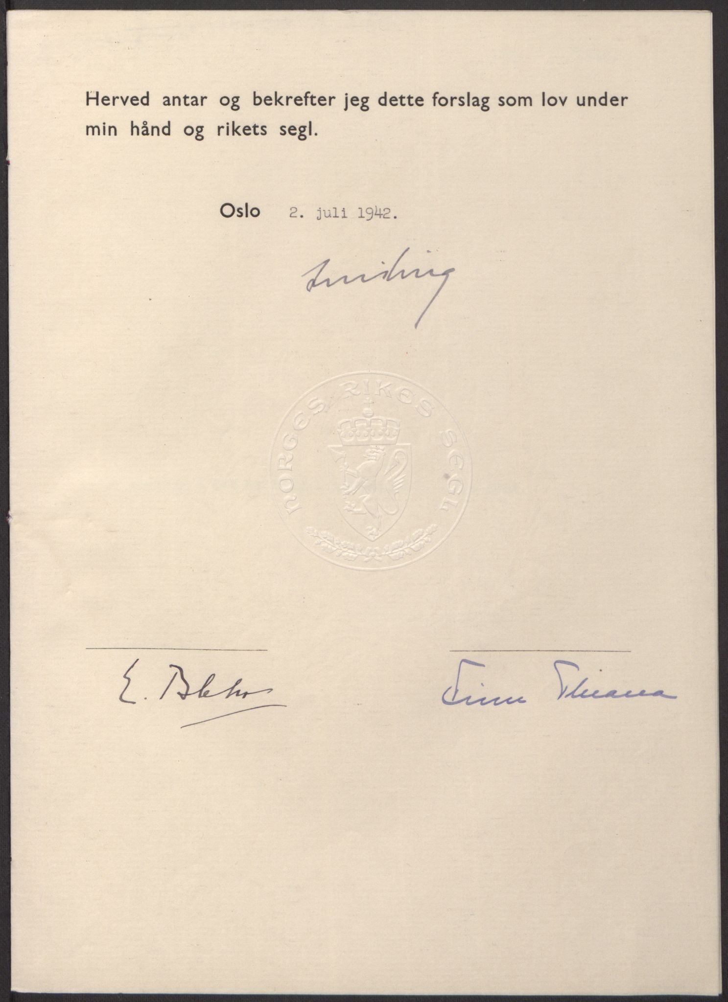 NS-administrasjonen 1940-1945 (Statsrådsekretariatet, de kommisariske statsråder mm), AV/RA-S-4279/D/Db/L0098: Lover II, 1942, p. 191