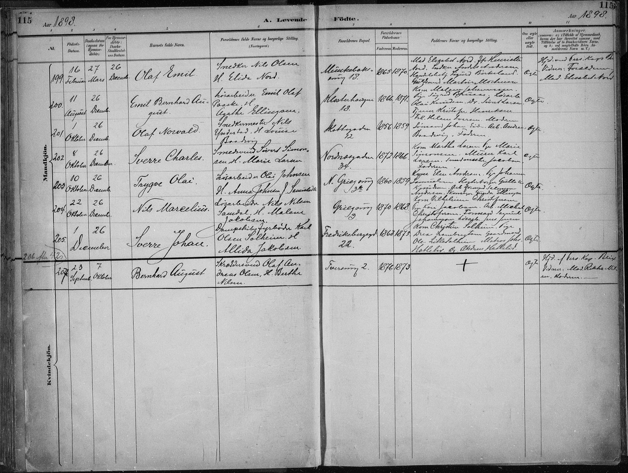 Nykirken Sokneprestembete, SAB/A-77101/H/Haa/L0018: Parish register (official) no. B 6, 1895-1903, p. 115