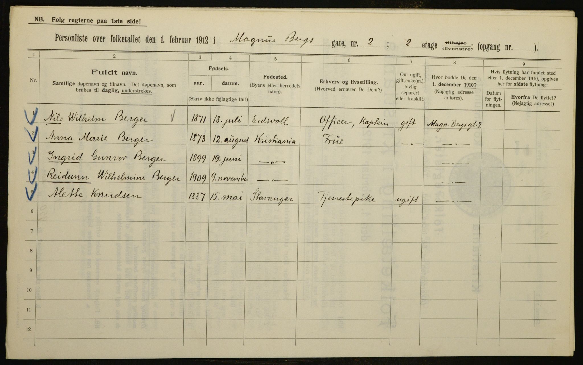 OBA, Municipal Census 1912 for Kristiania, 1912, p. 59452