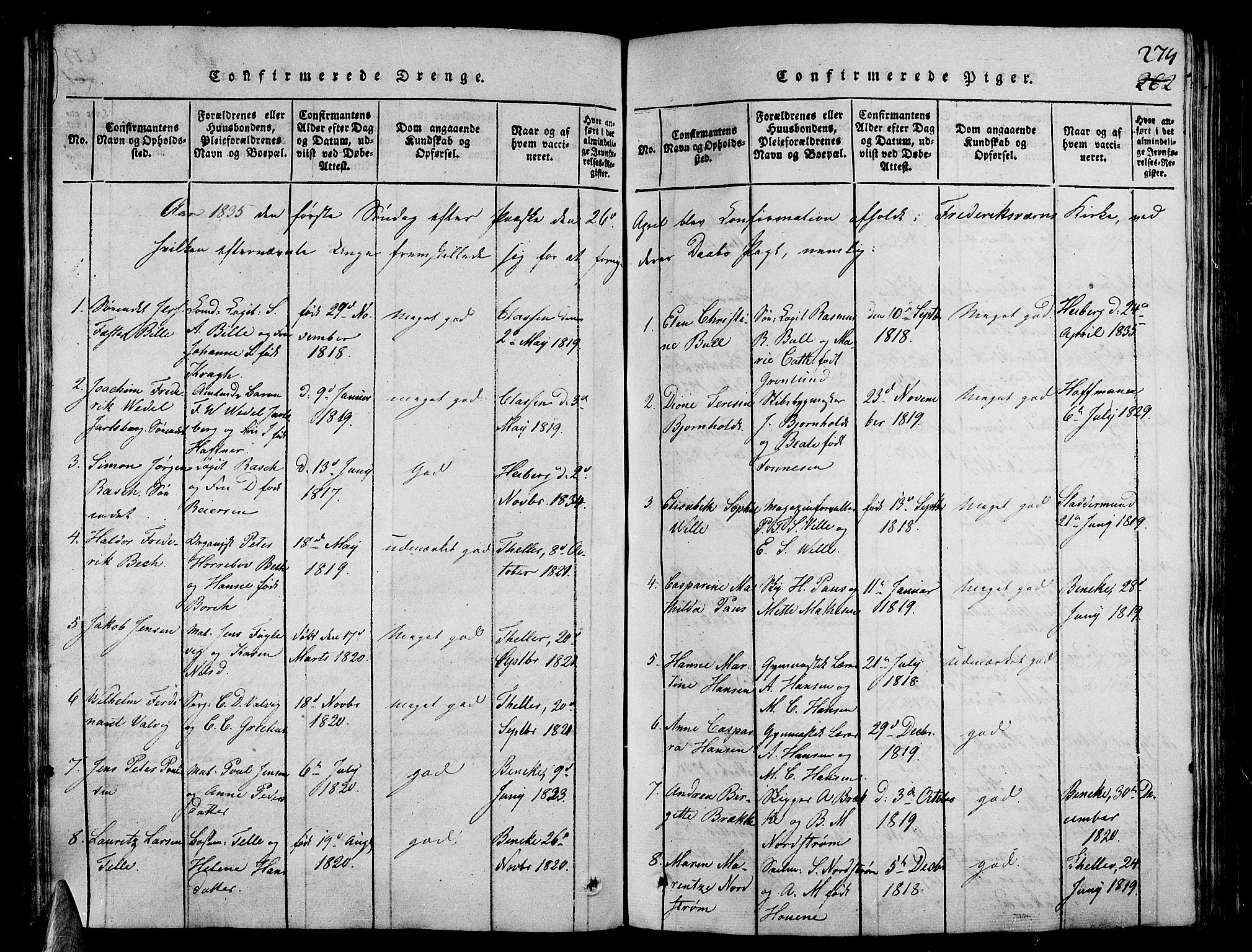 Stavern kirkebøker, AV/SAKO-A-318/G/Ga/L0001: Parish register (copy) no. 1, 1817-1841, p. 274