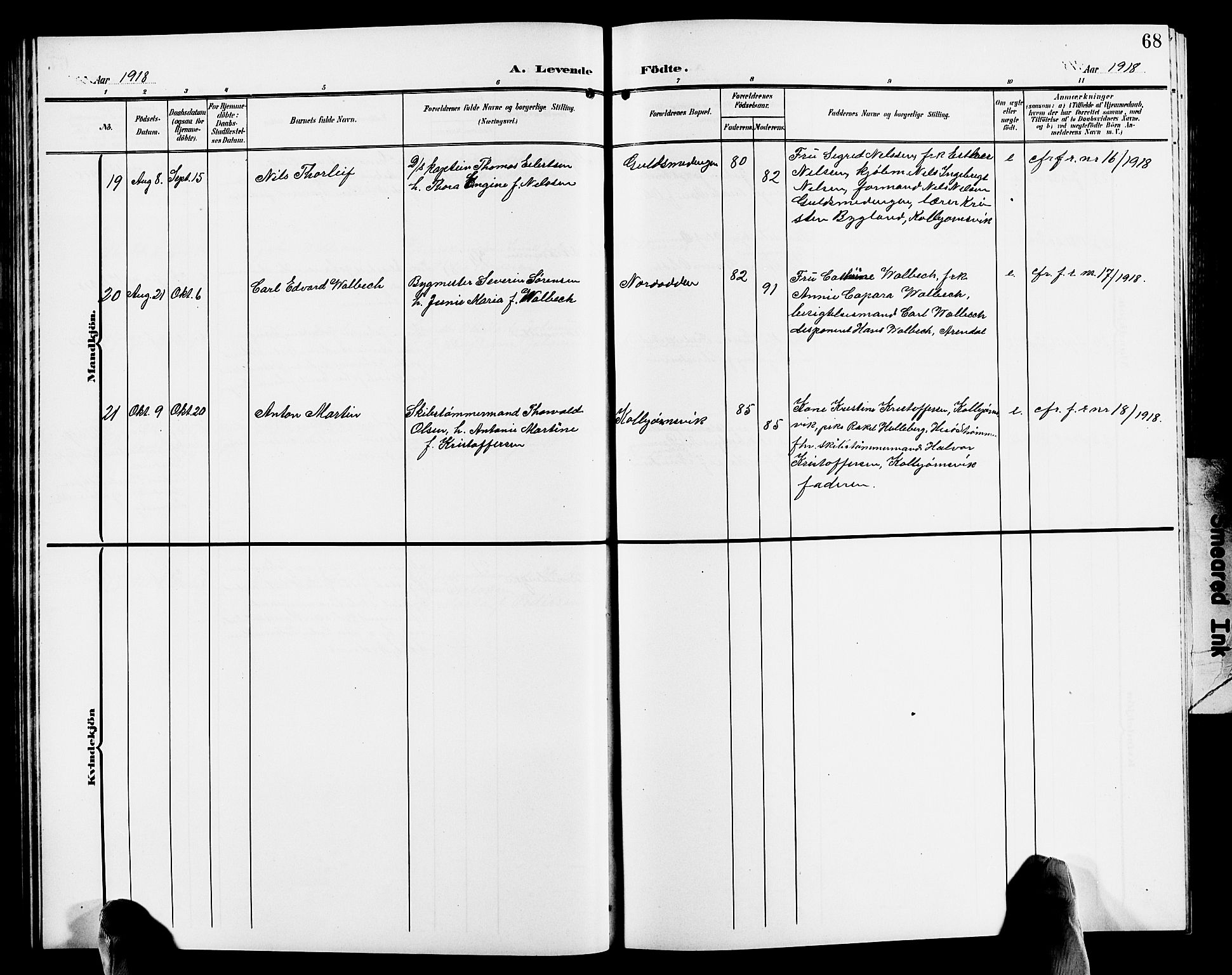 Hisøy sokneprestkontor, AV/SAK-1111-0020/F/Fb/L0004: Parish register (copy) no. B 4, 1905-1923, p. 68