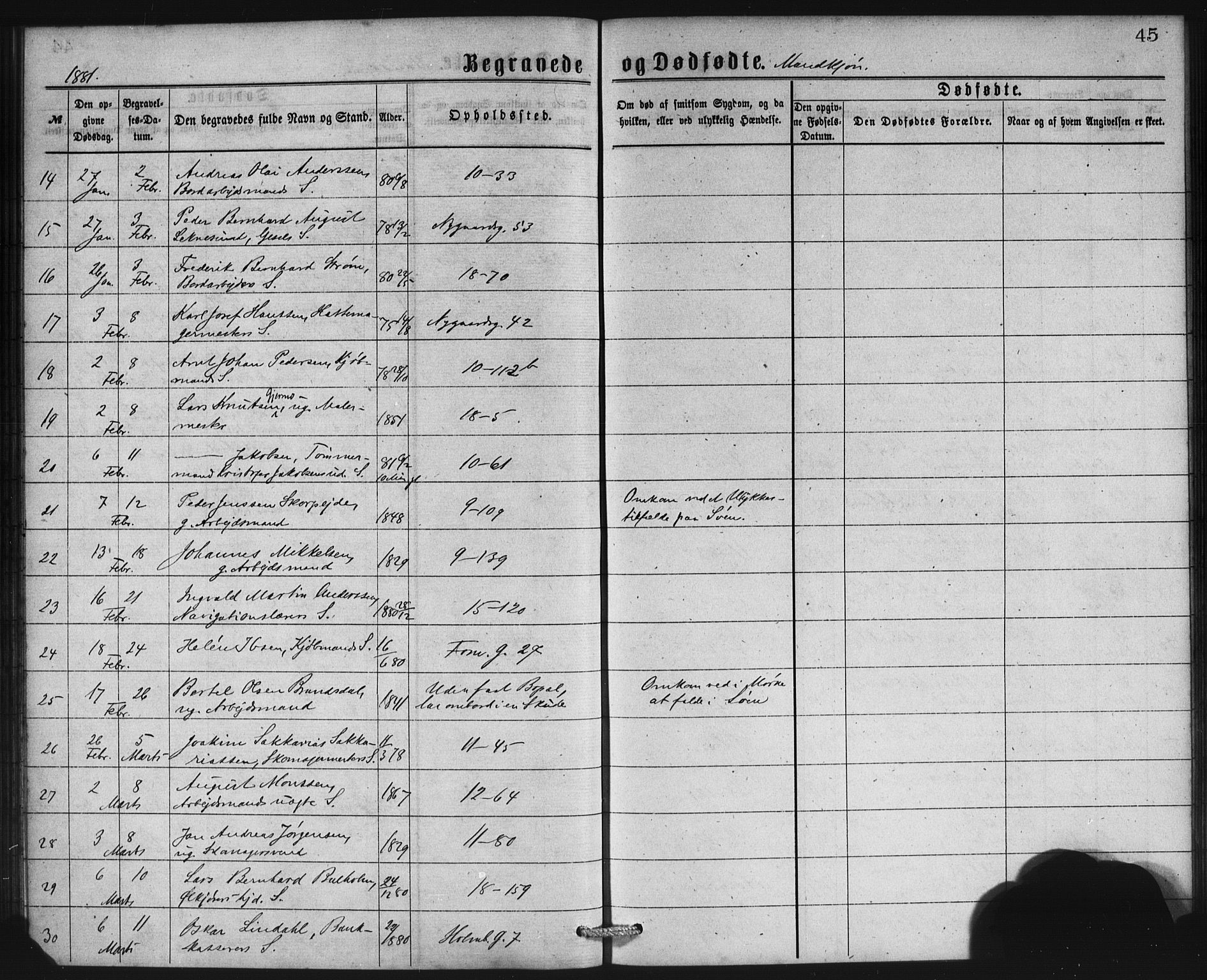 Domkirken sokneprestembete, AV/SAB-A-74801/H/Haa: Parish register (official) no. E 4, 1877-1881, p. 45