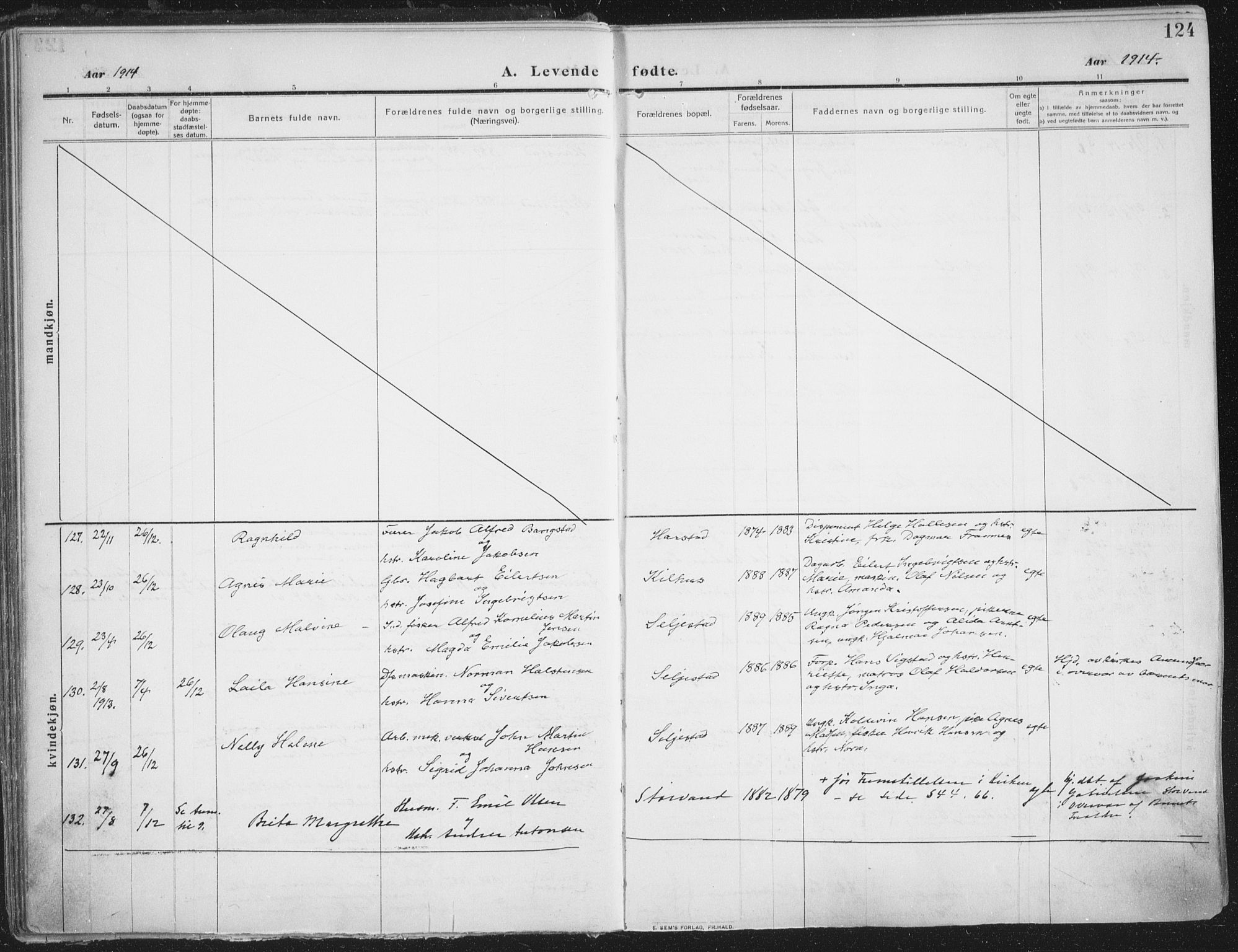 Trondenes sokneprestkontor, AV/SATØ-S-1319/H/Ha/L0018kirke: Parish register (official) no. 18, 1909-1918, p. 124