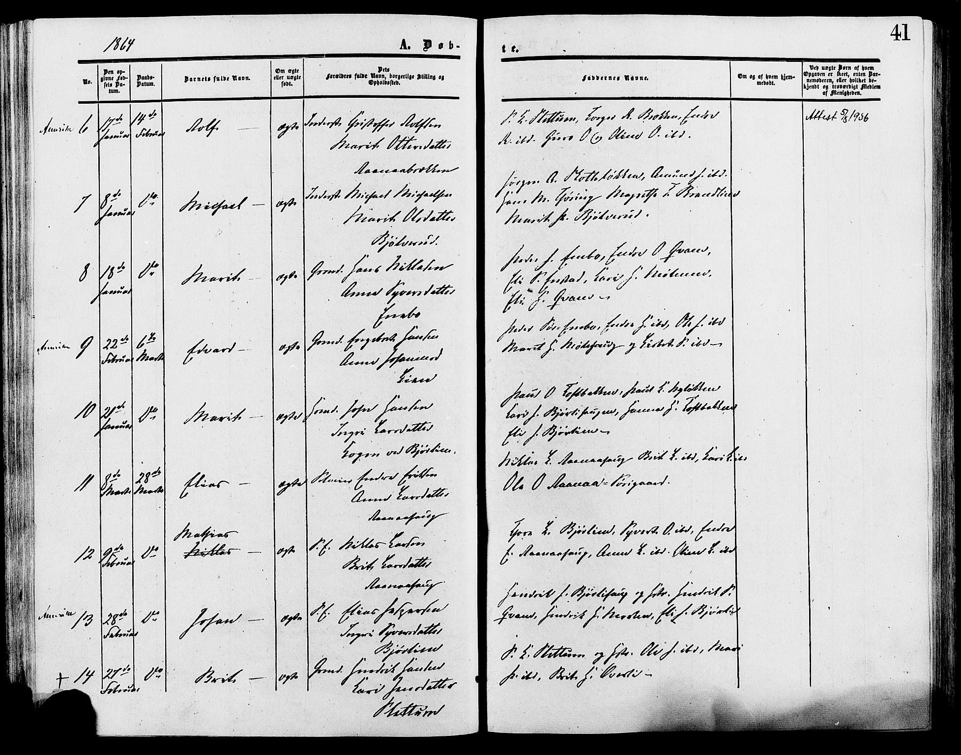 Lesja prestekontor, SAH/PREST-068/H/Ha/Haa/L0009: Parish register (official) no. 9, 1854-1889, p. 41