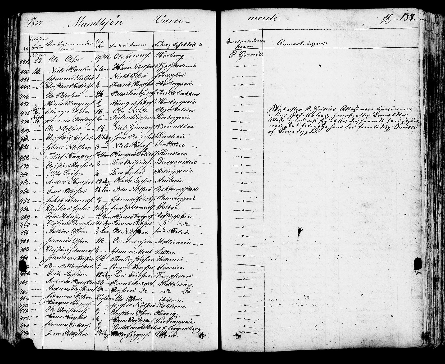 Ringsaker prestekontor, AV/SAH-PREST-014/K/Ka/L0007: Parish register (official) no. 7A, 1826-1837, p. 187