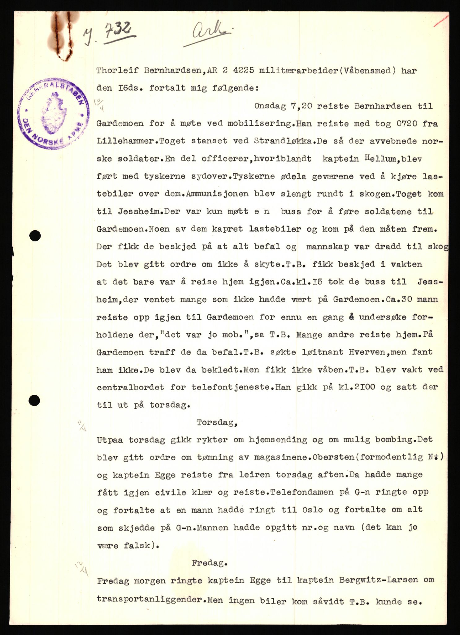 Forsvaret, Forsvarets krigshistoriske avdeling, AV/RA-RAFA-2017/Y/Ya/L0031: II-C-11-51 - Hærens overkommando, 1940, p. 306