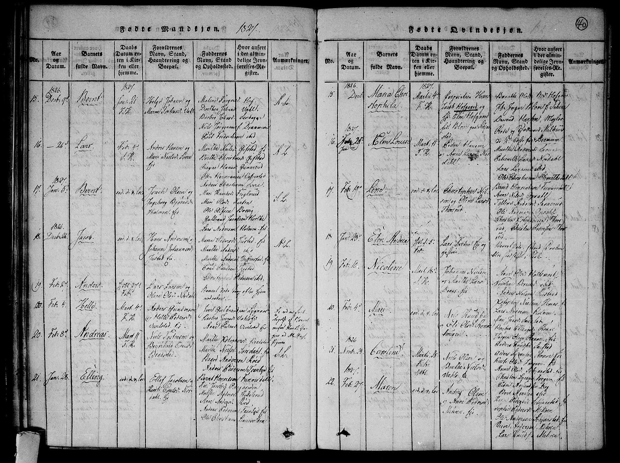 Lier kirkebøker, SAKO/A-230/F/Fa/L0009: Parish register (official) no. I 9, 1824-1827, p. 40
