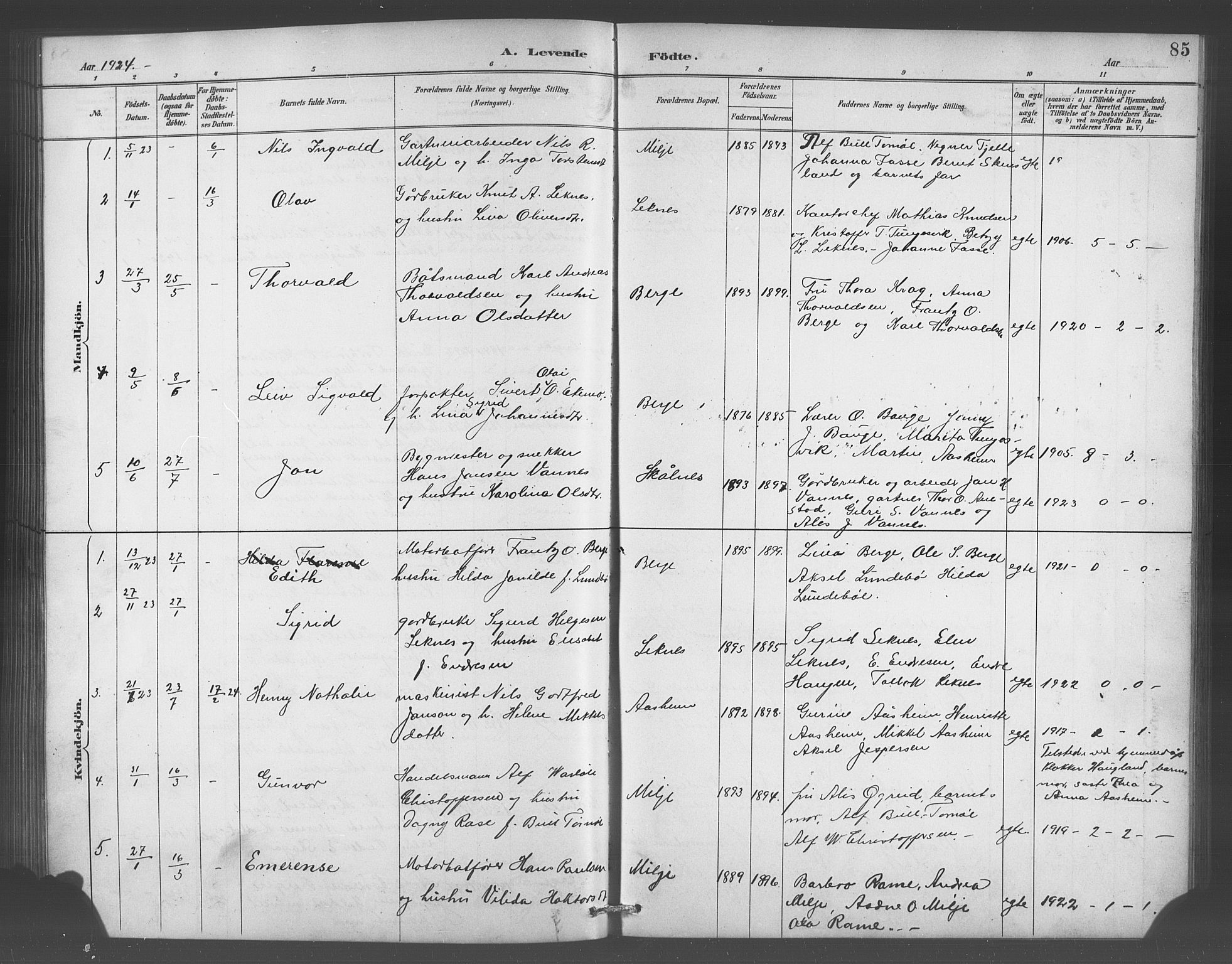 Skånevik sokneprestembete, AV/SAB-A-77801/H/Hab: Parish register (copy) no. A 2, 1888-1924, p. 85