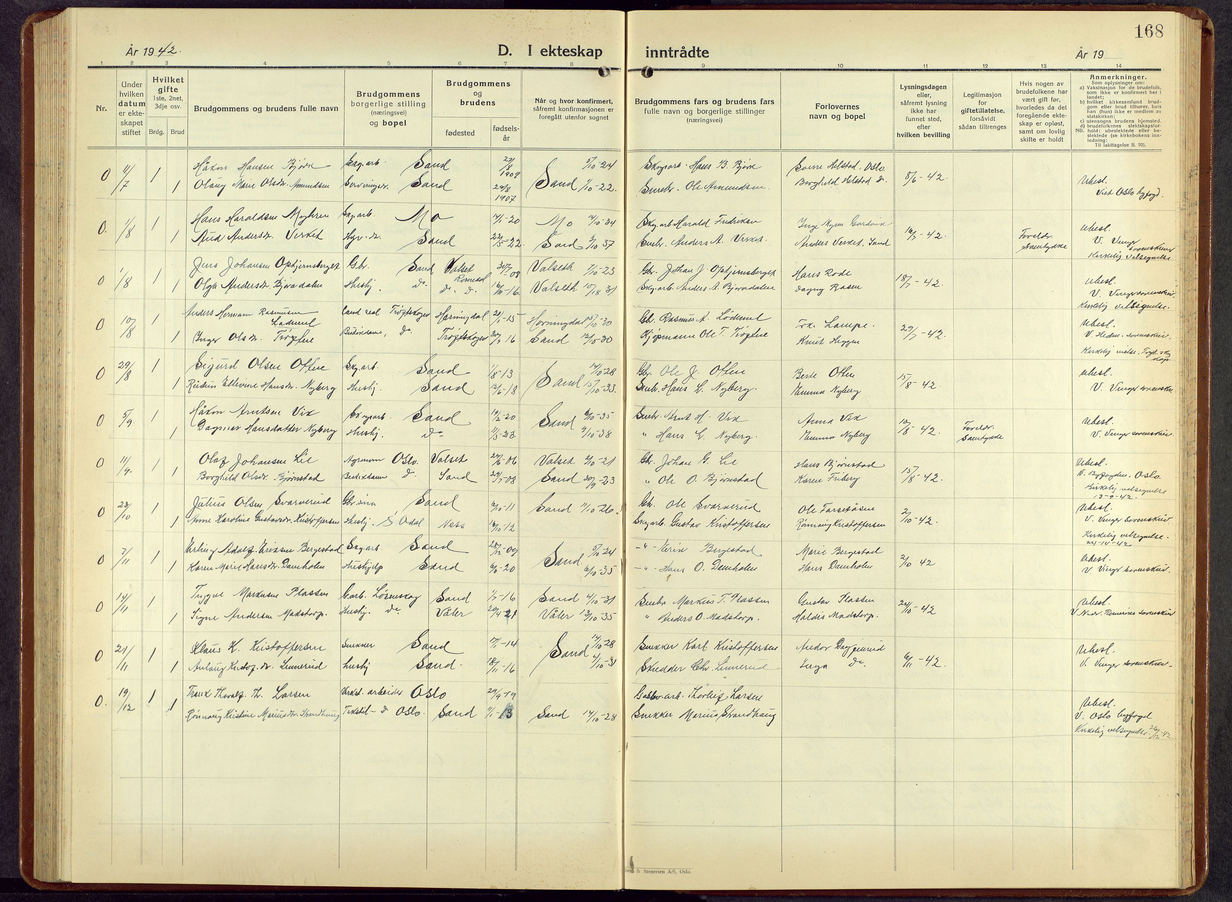 Nord-Odal prestekontor, AV/SAH-PREST-032/H/Ha/Hab/L0007: Parish register (copy) no. 7, 1939-1957, p. 168