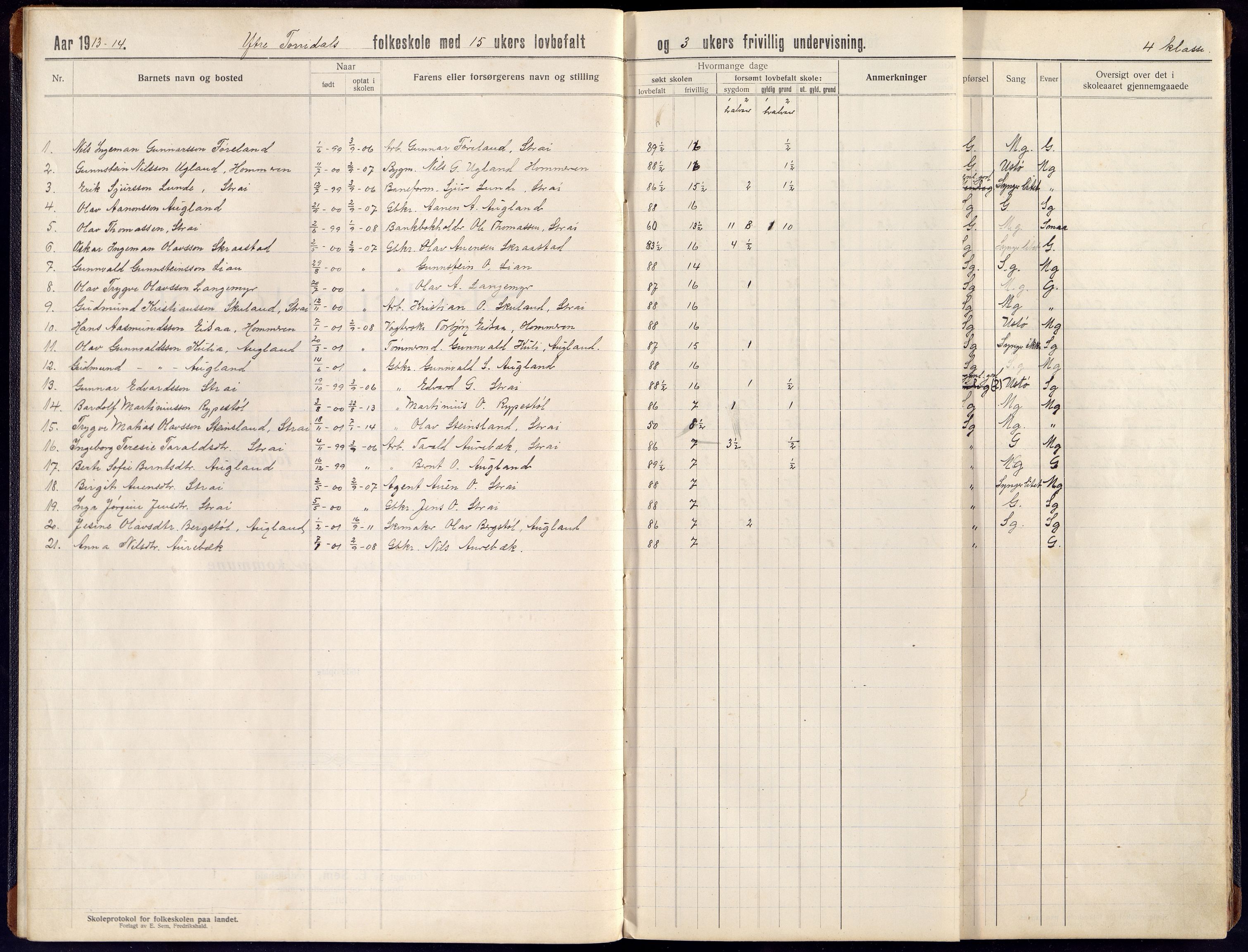 Oddernes kommune - Ytre Torridal skolekrets, ARKSOR/1001OD555/H/L0004: Skoleprotokoll, 1914-1919