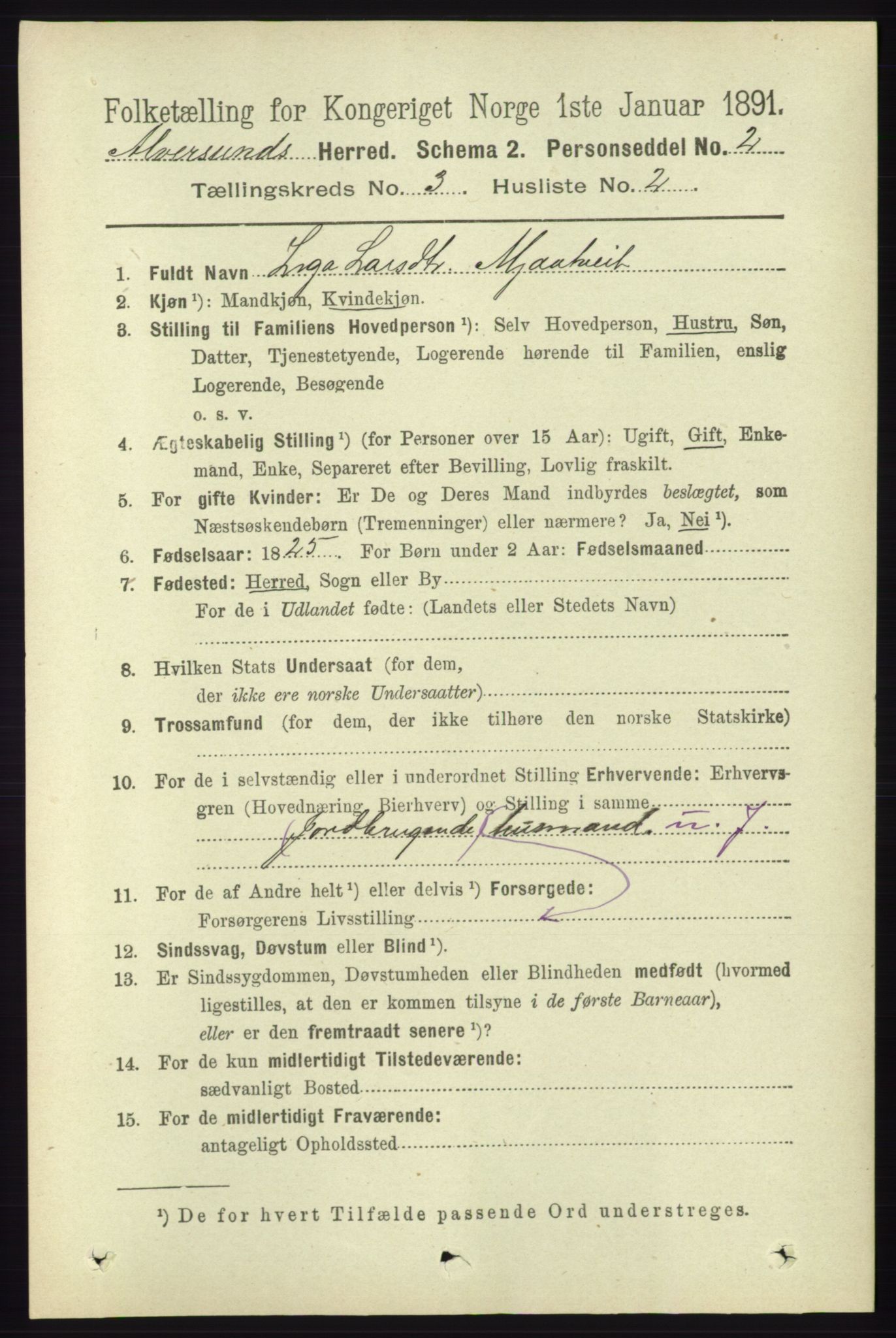 RA, 1891 census for 1257 Alversund, 1891, p. 1039