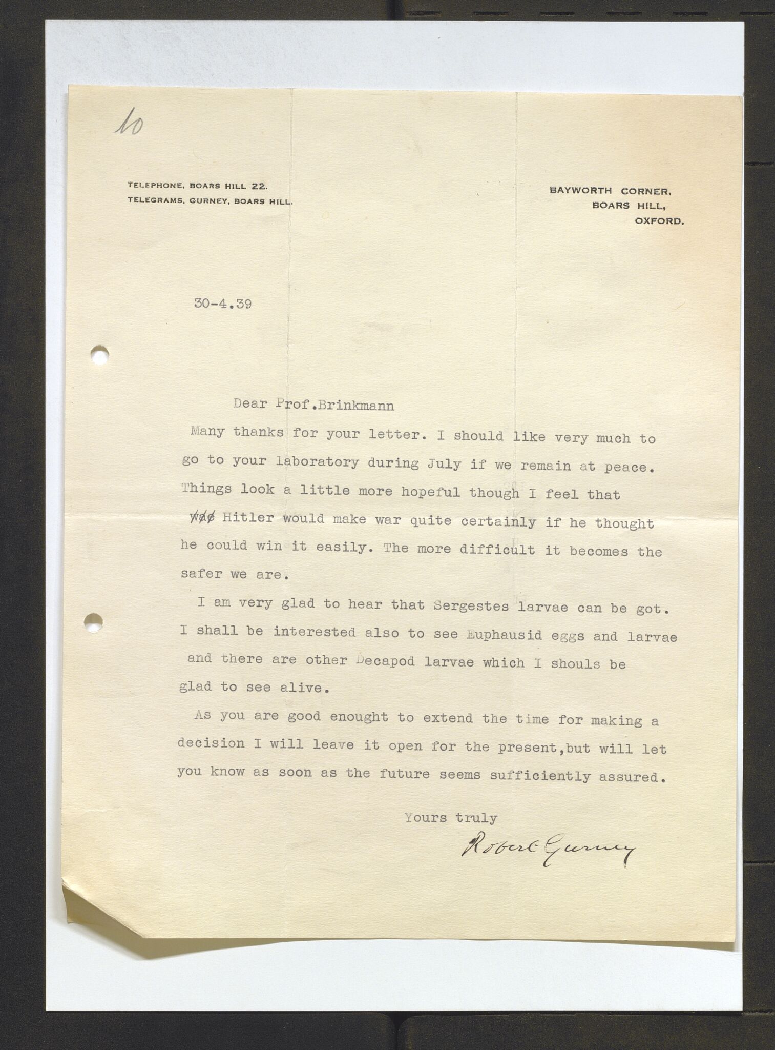 Bergens Museum, AV/SAB-A-17301/13/D/L0002: Korrespondanse , 1928-1940, p. 495