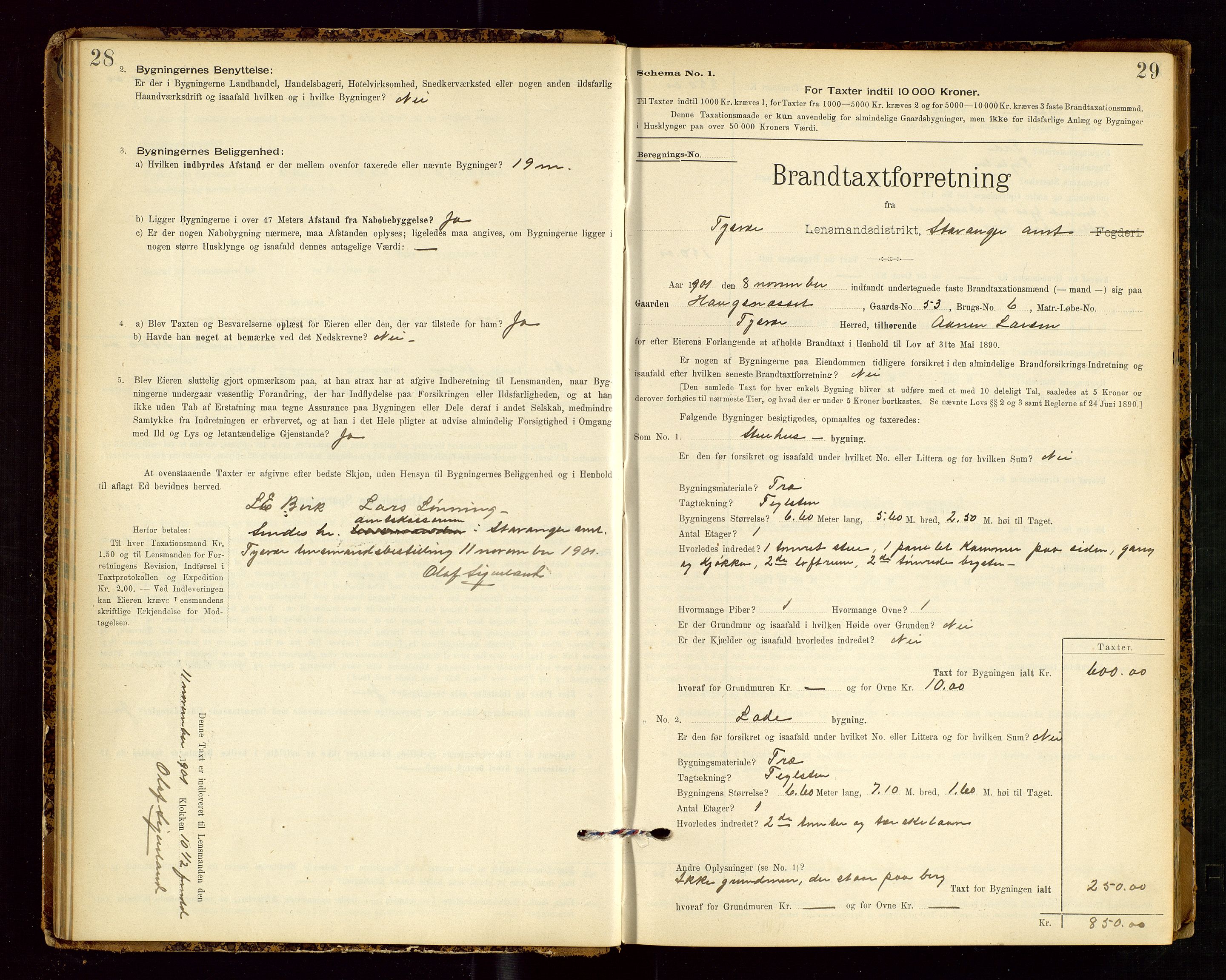 Tysvær lensmannskontor, AV/SAST-A-100192/Gob/L0002: "Brandtakstprotokol for Lensmanden i Tysvær", 1901-1932, p. 28-29