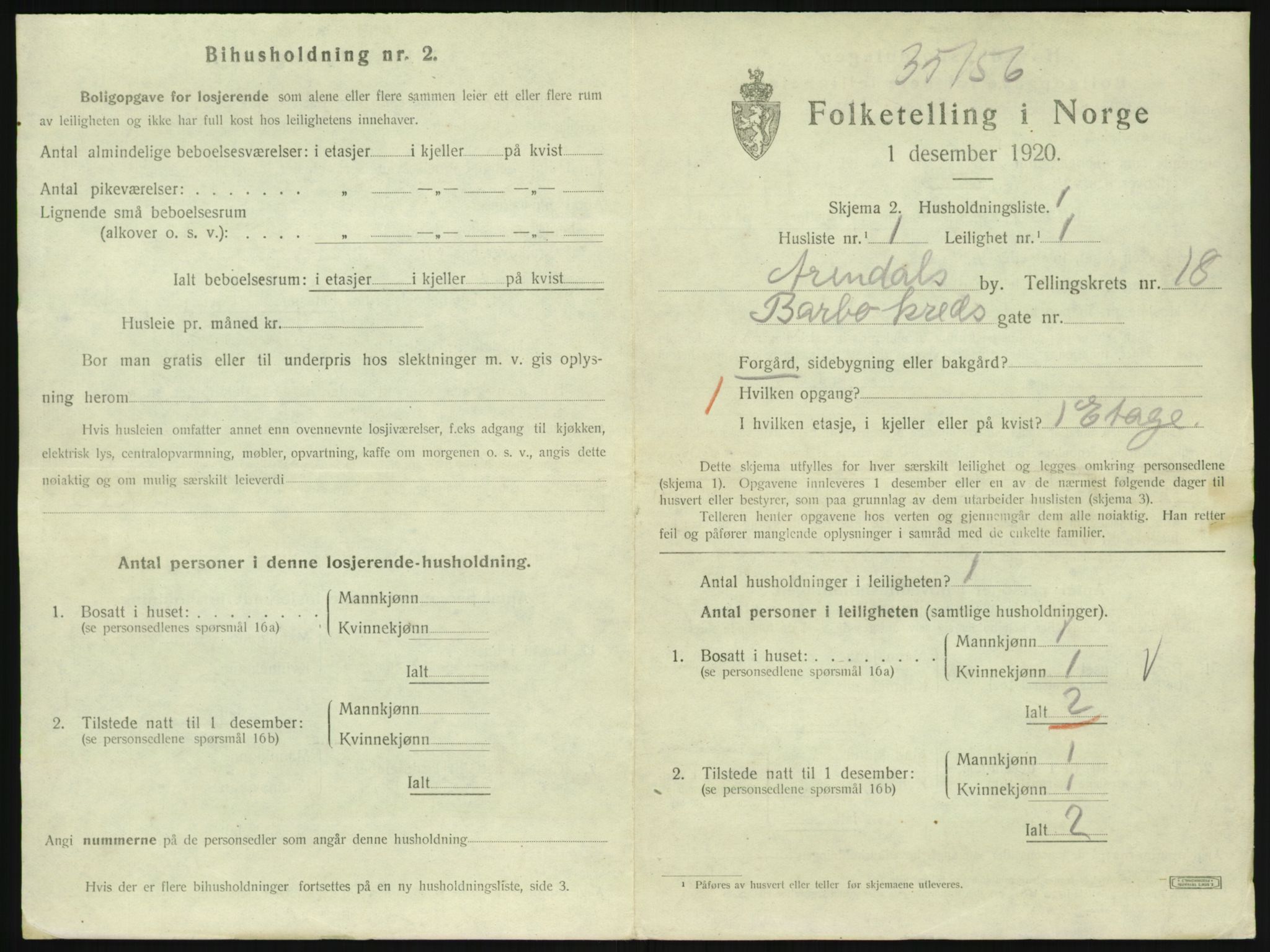 SAK, 1920 census for Arendal, 1920, p. 7858