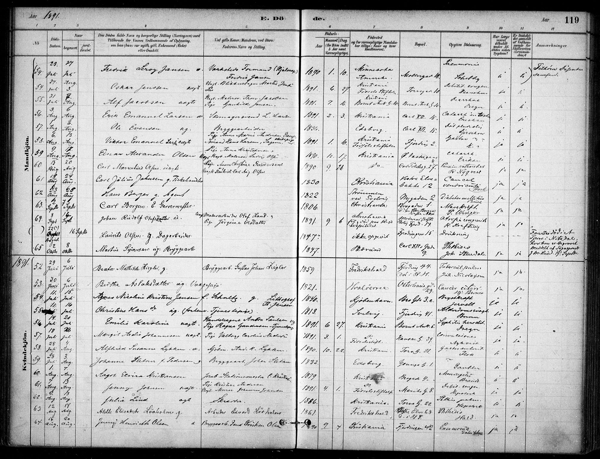 Jakob prestekontor Kirkebøker, AV/SAO-A-10850/F/Fa/L0007: Parish register (official) no. 7, 1880-1905, p. 119