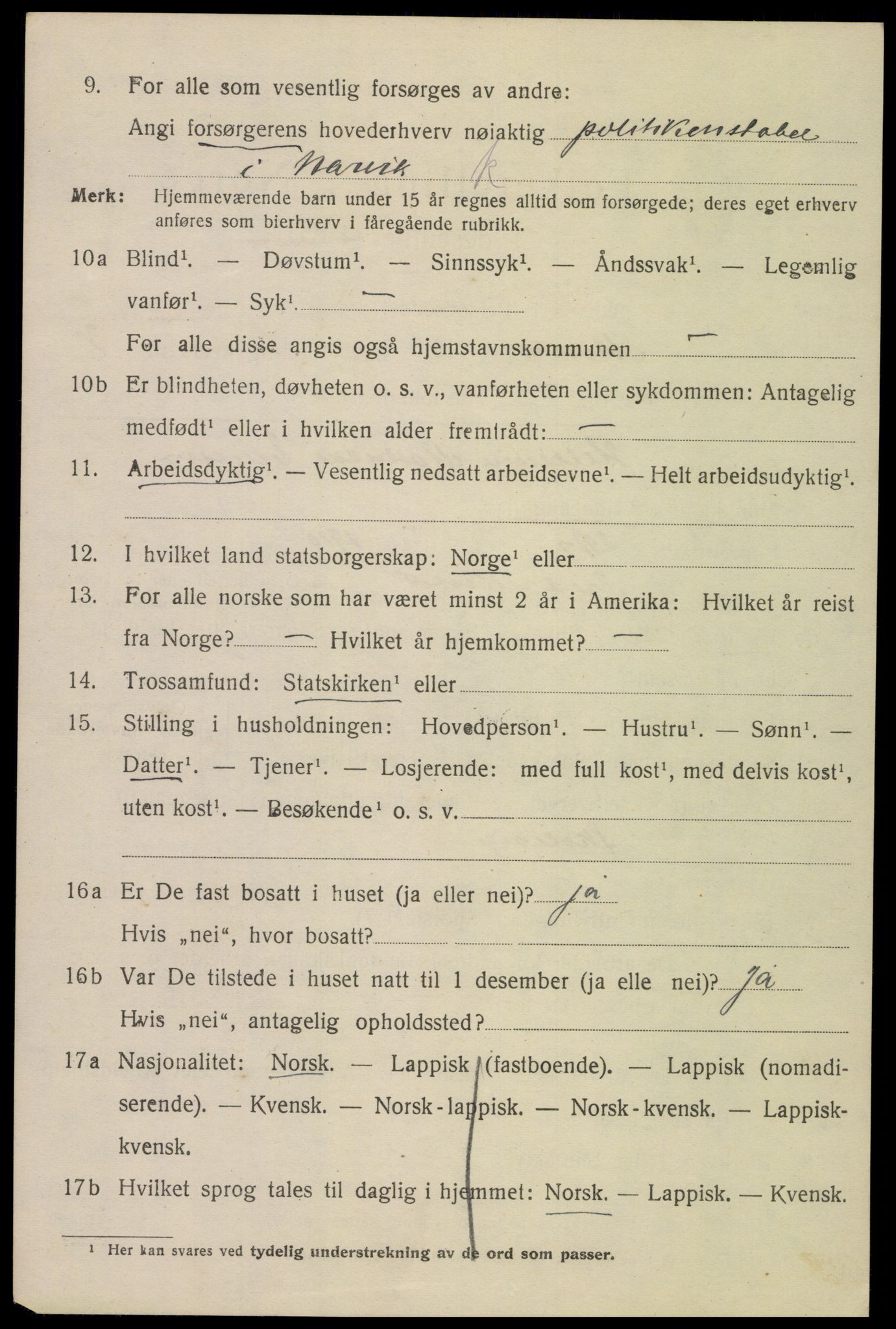 SAT, 1920 census for Narvik, 1920, p. 12619