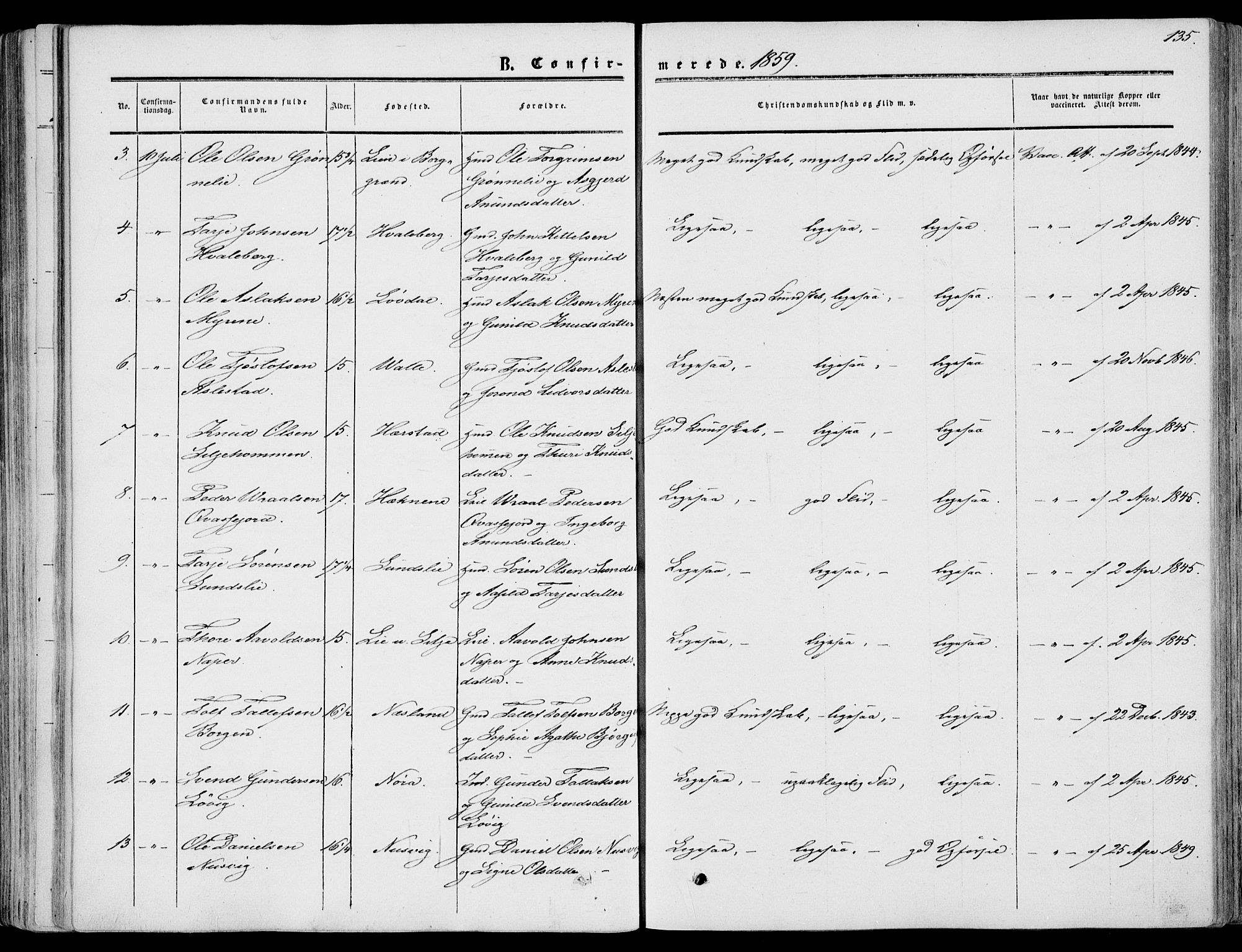 Fyresdal kirkebøker, SAKO/A-263/F/Fa/L0005: Parish register (official) no. I 5, 1855-1871, p. 135