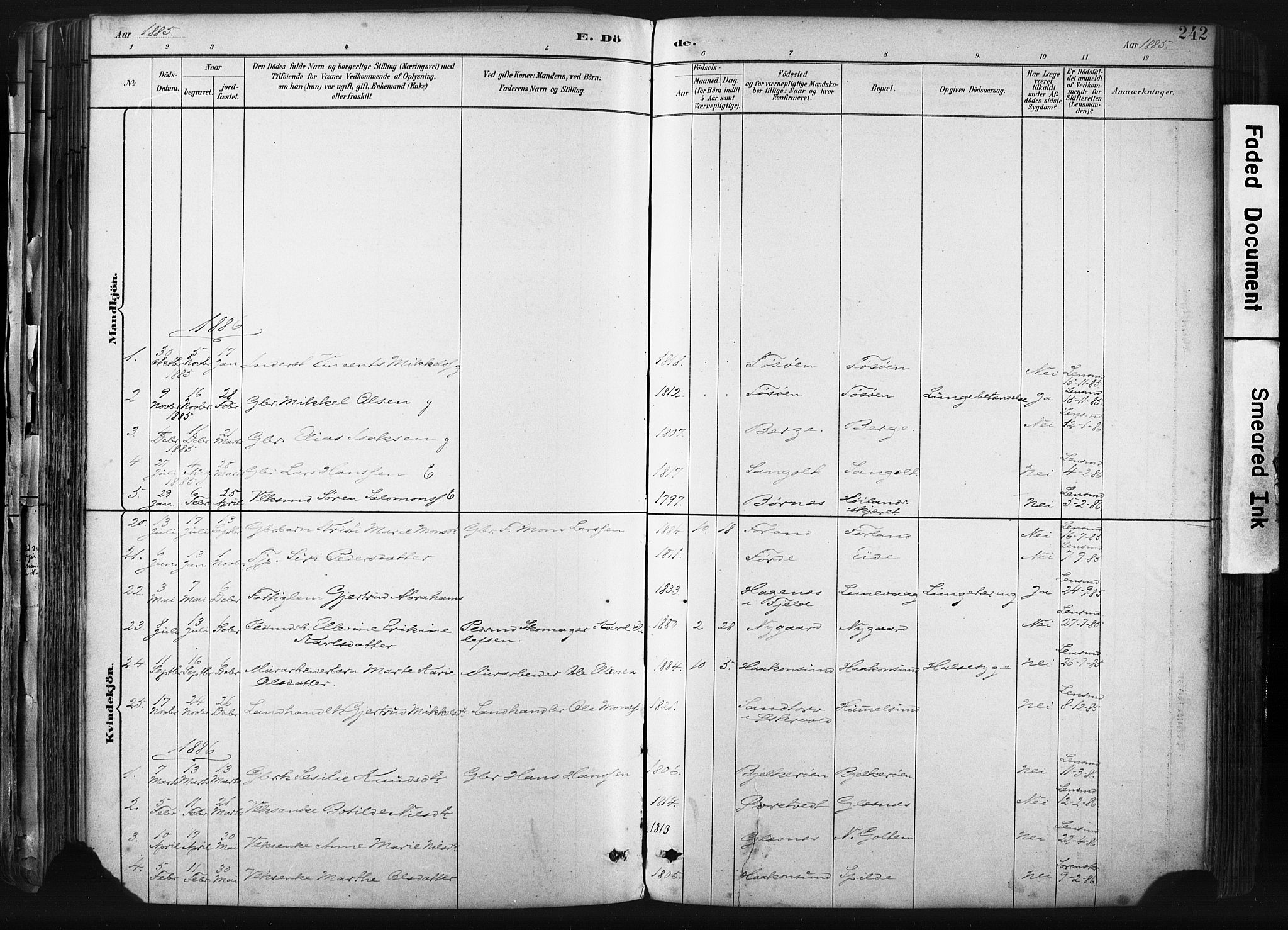 Sund sokneprestembete, SAB/A-99930: Parish register (official) no. B 1, 1882-1907, p. 242