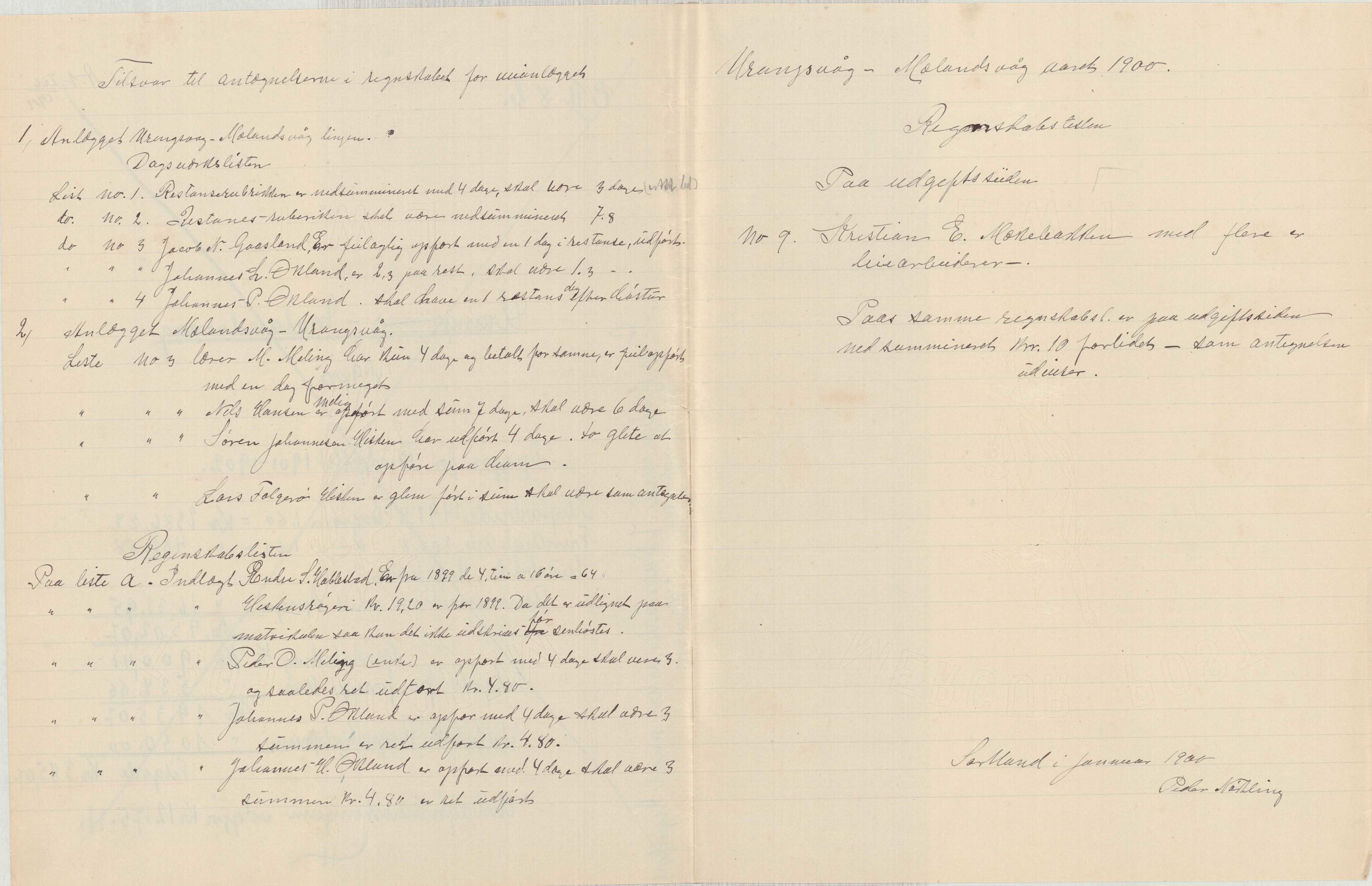 Finnaas kommune. Formannskapet, IKAH/1218a-021/E/Ea/L0002/0001: Rekneskap for veganlegg / Rekneskap for veganlegget Urangsvåg - Mælandsvåg, 1898-1900, p. 123