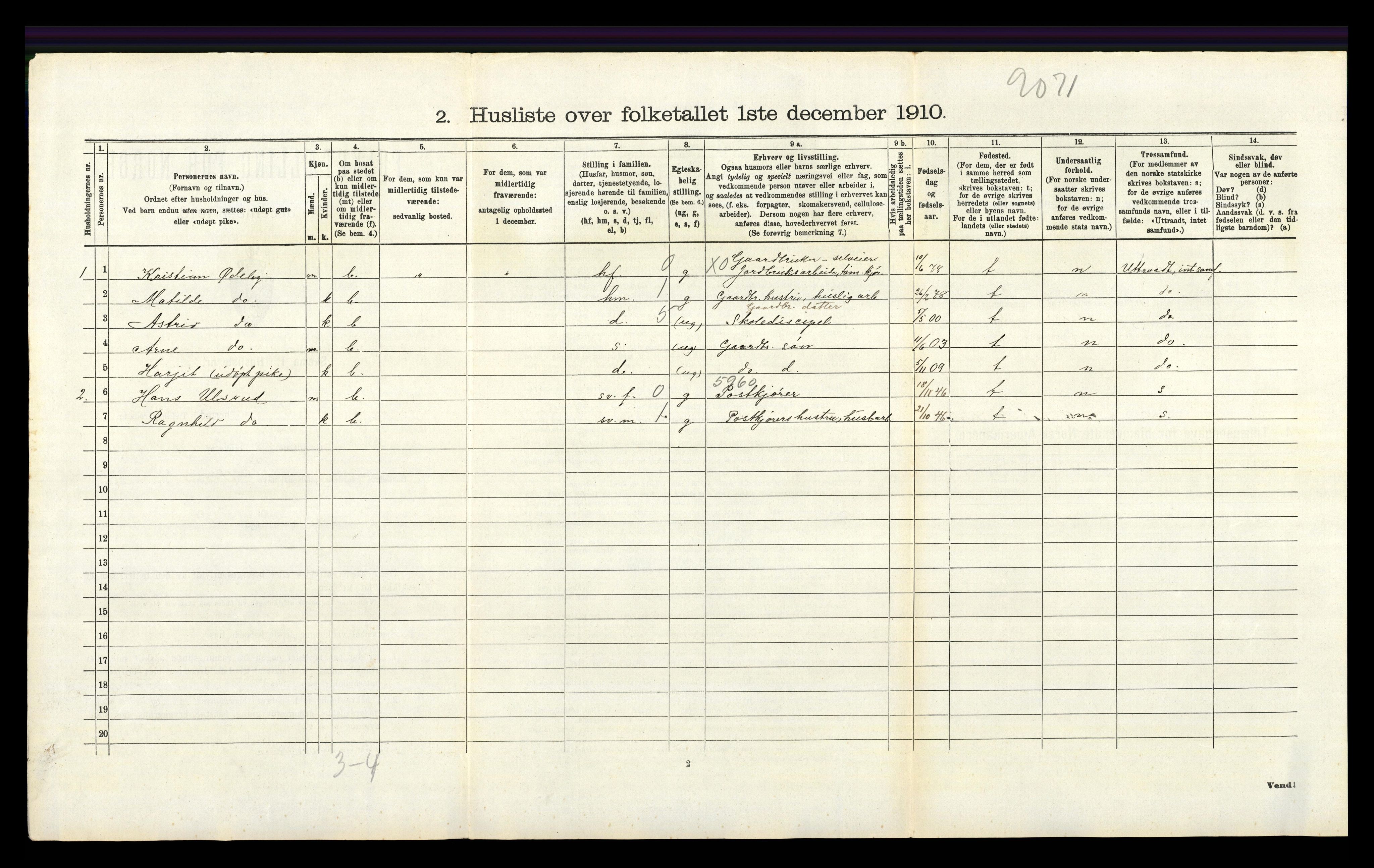 RA, 1910 census for Enebakk, 1910, p. 284