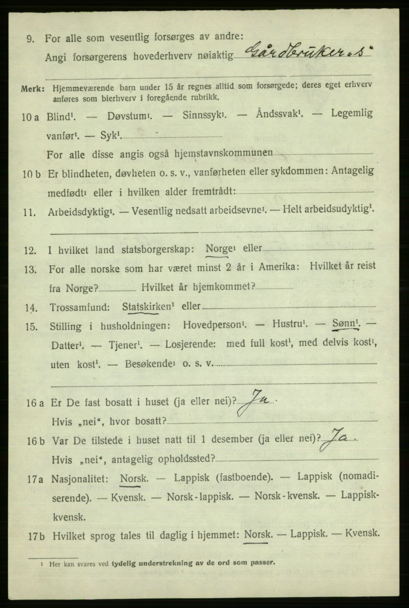 SATØ, 1920 census for Alta, 1920, p. 1992