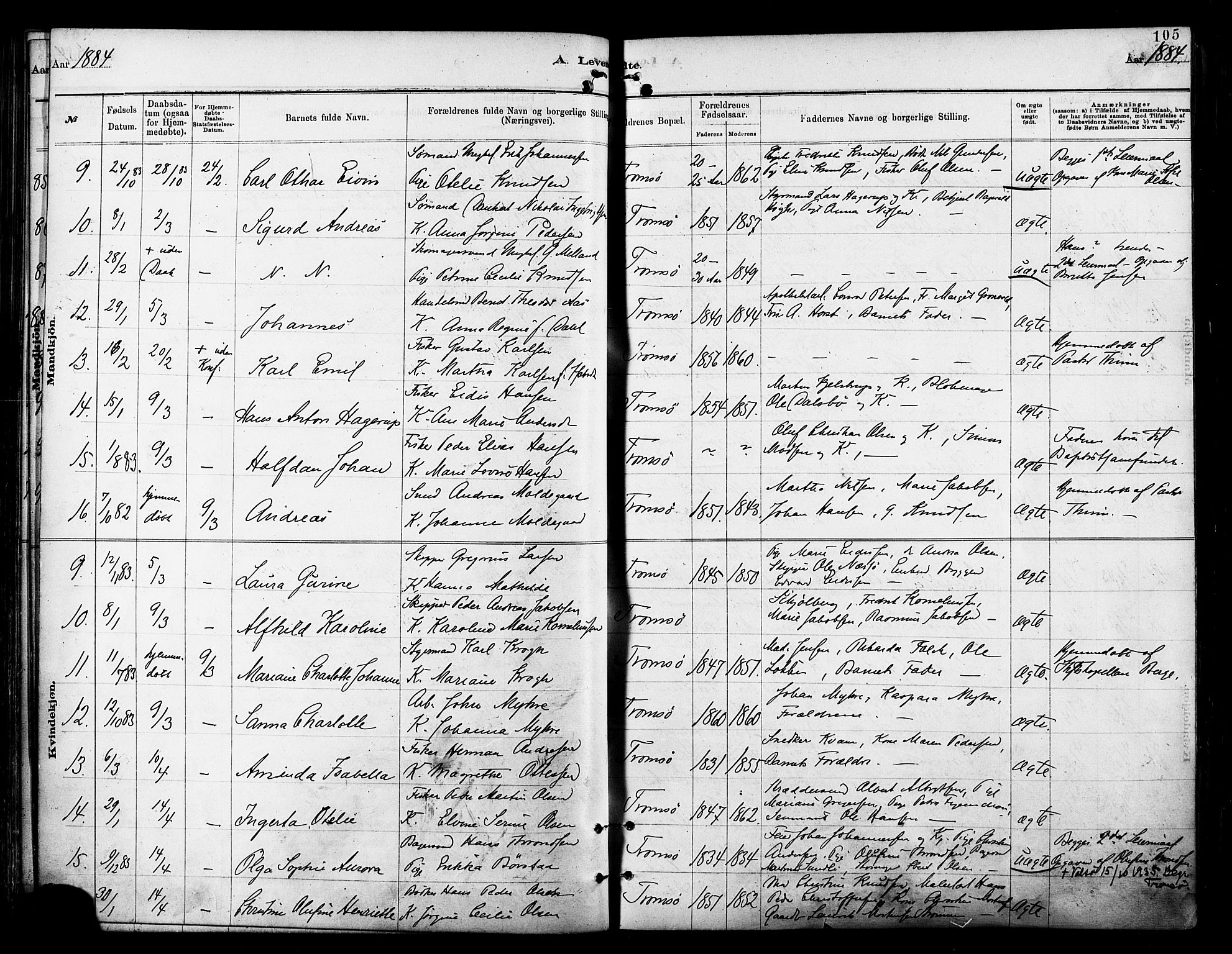 Tromsø sokneprestkontor/stiftsprosti/domprosti, SATØ/S-1343/G/Ga/L0014kirke: Parish register (official) no. 14, 1878-1888, p. 105