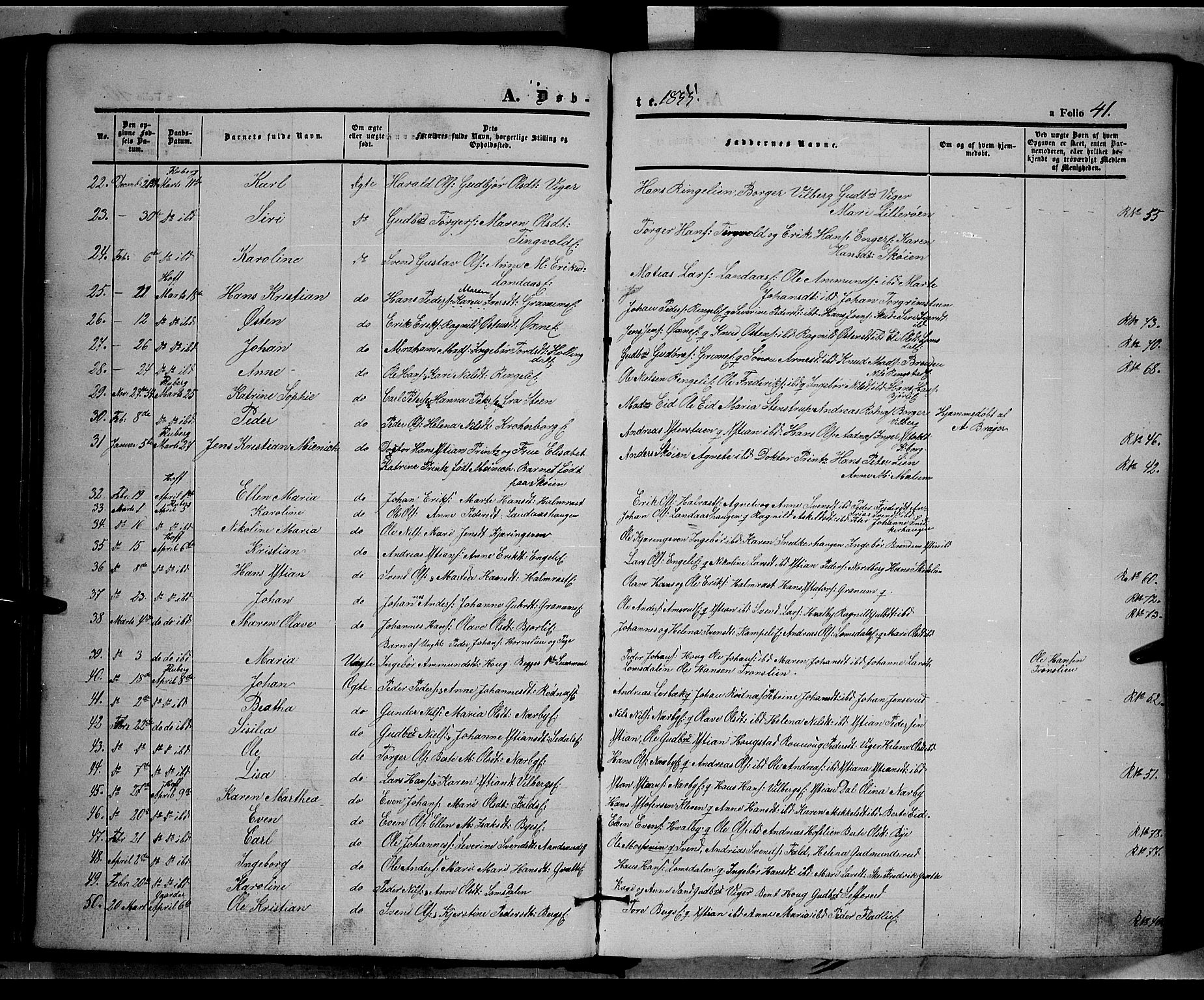 Land prestekontor, SAH/PREST-120/H/Ha/Haa/L0009: Parish register (official) no. 9, 1847-1859, p. 41