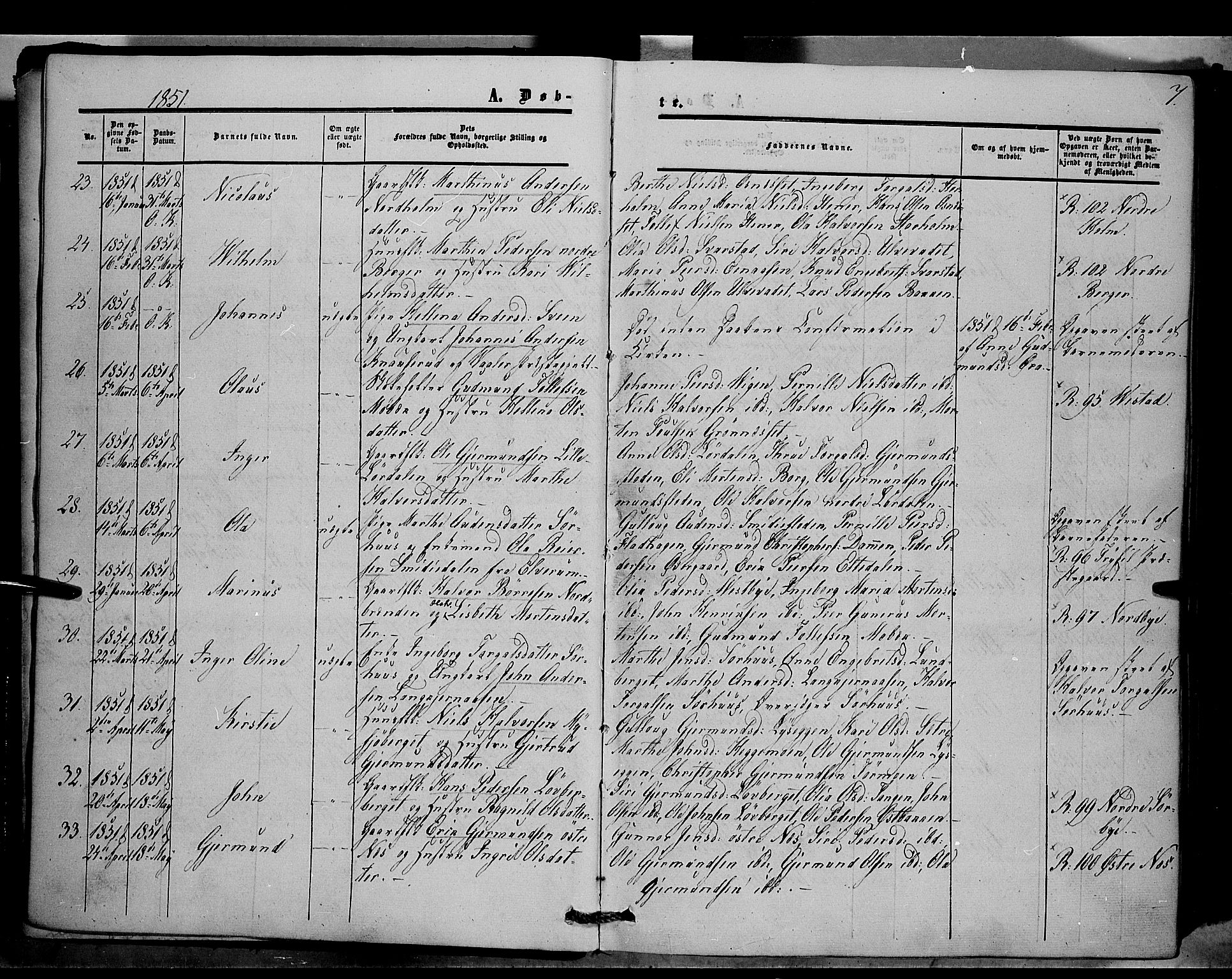 Trysil prestekontor, AV/SAH-PREST-046/H/Ha/Haa/L0005: Parish register (official) no. 5, 1851-1865, p. 7