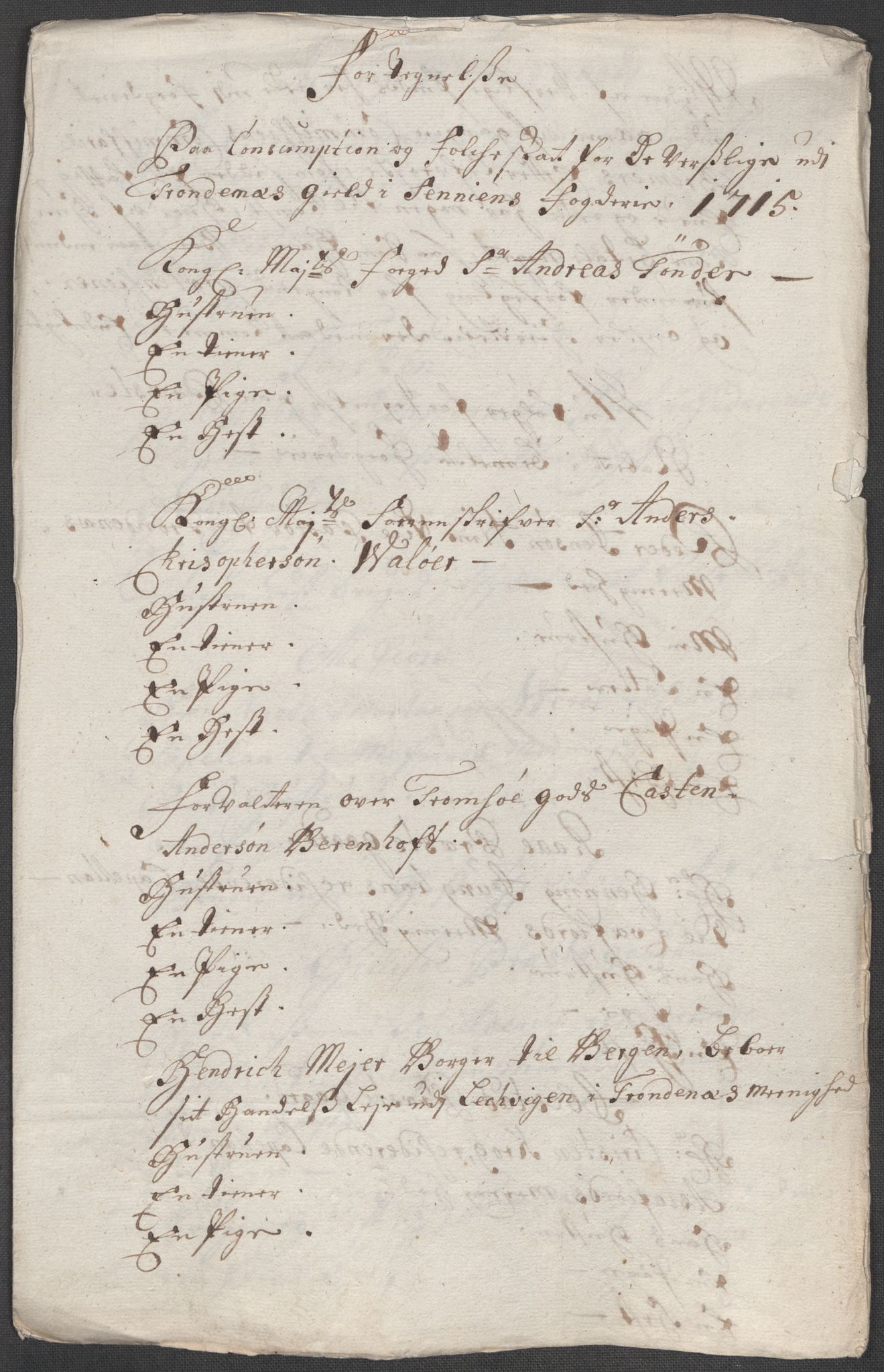 Rentekammeret inntil 1814, Reviderte regnskaper, Fogderegnskap, RA/EA-4092/R68/L4761: Fogderegnskap Senja og Troms, 1715, p. 101