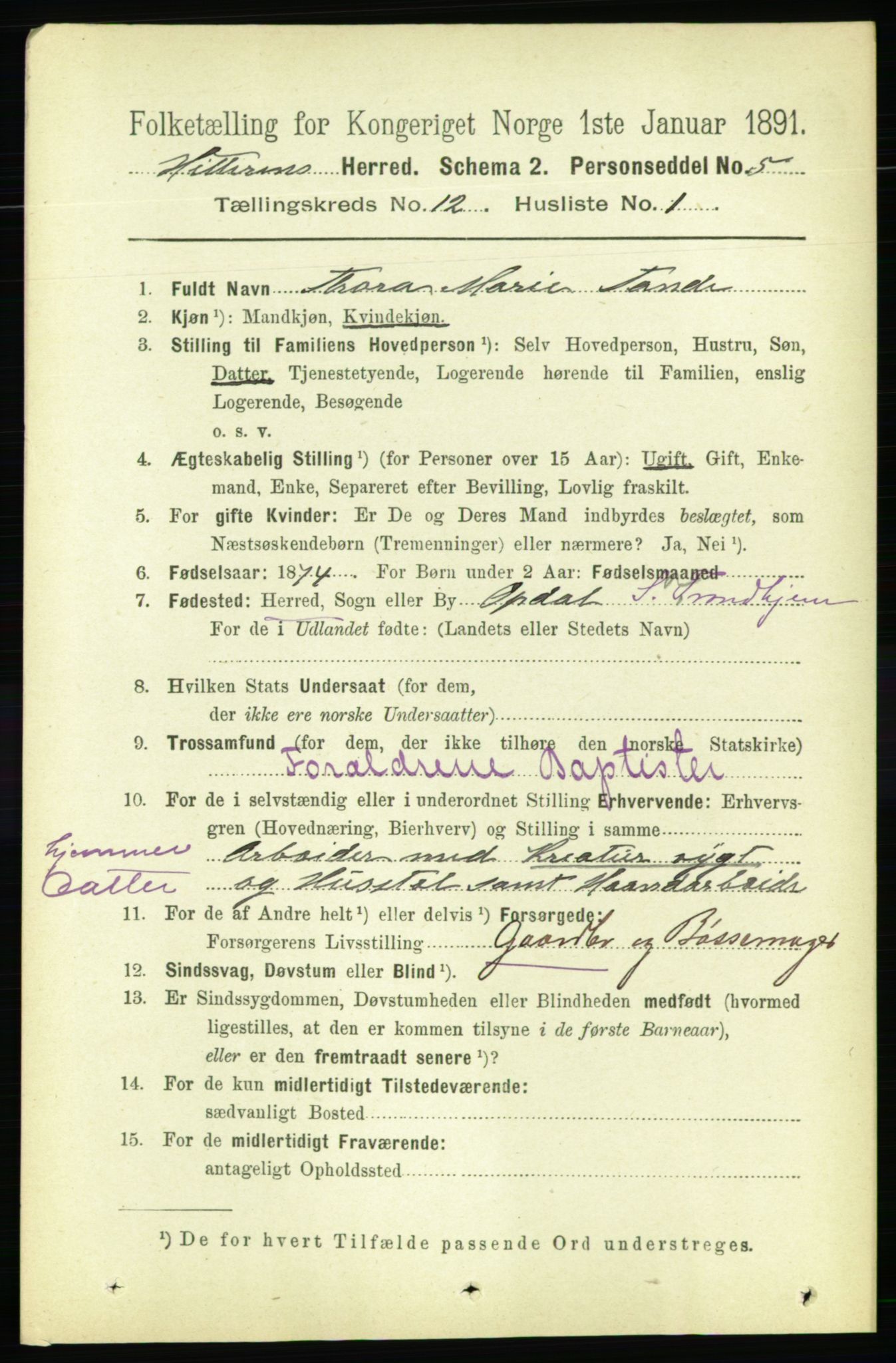 RA, 1891 census for 1617 Hitra, 1891, p. 2567